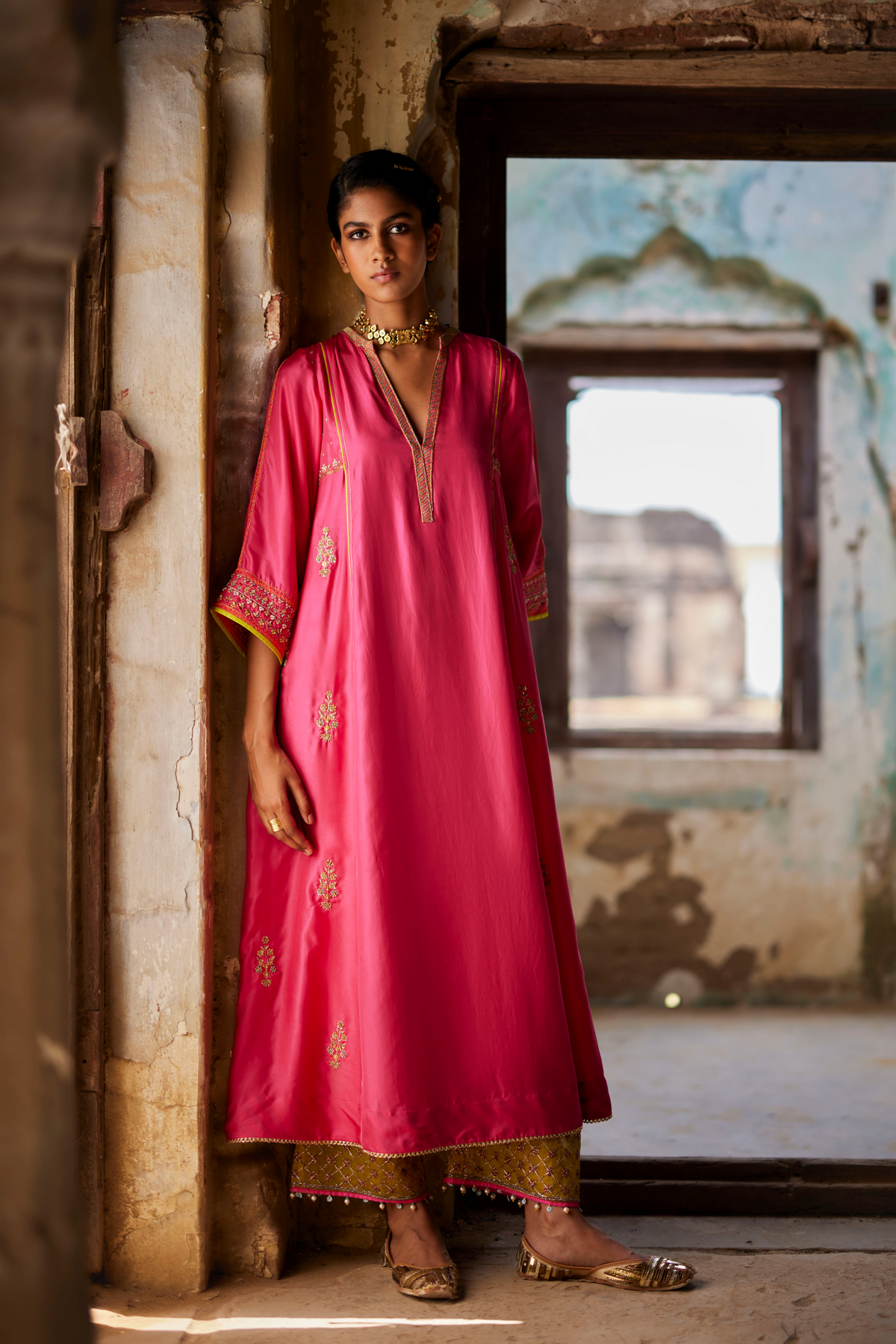 Nadira Hot Pink Silk Butti Kurta Set