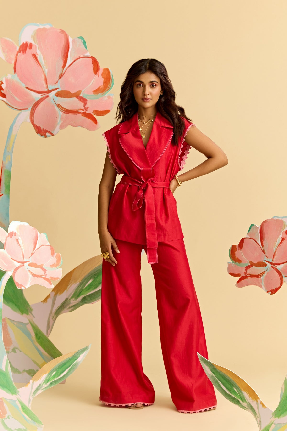 Red Chanderi Co-ord Set