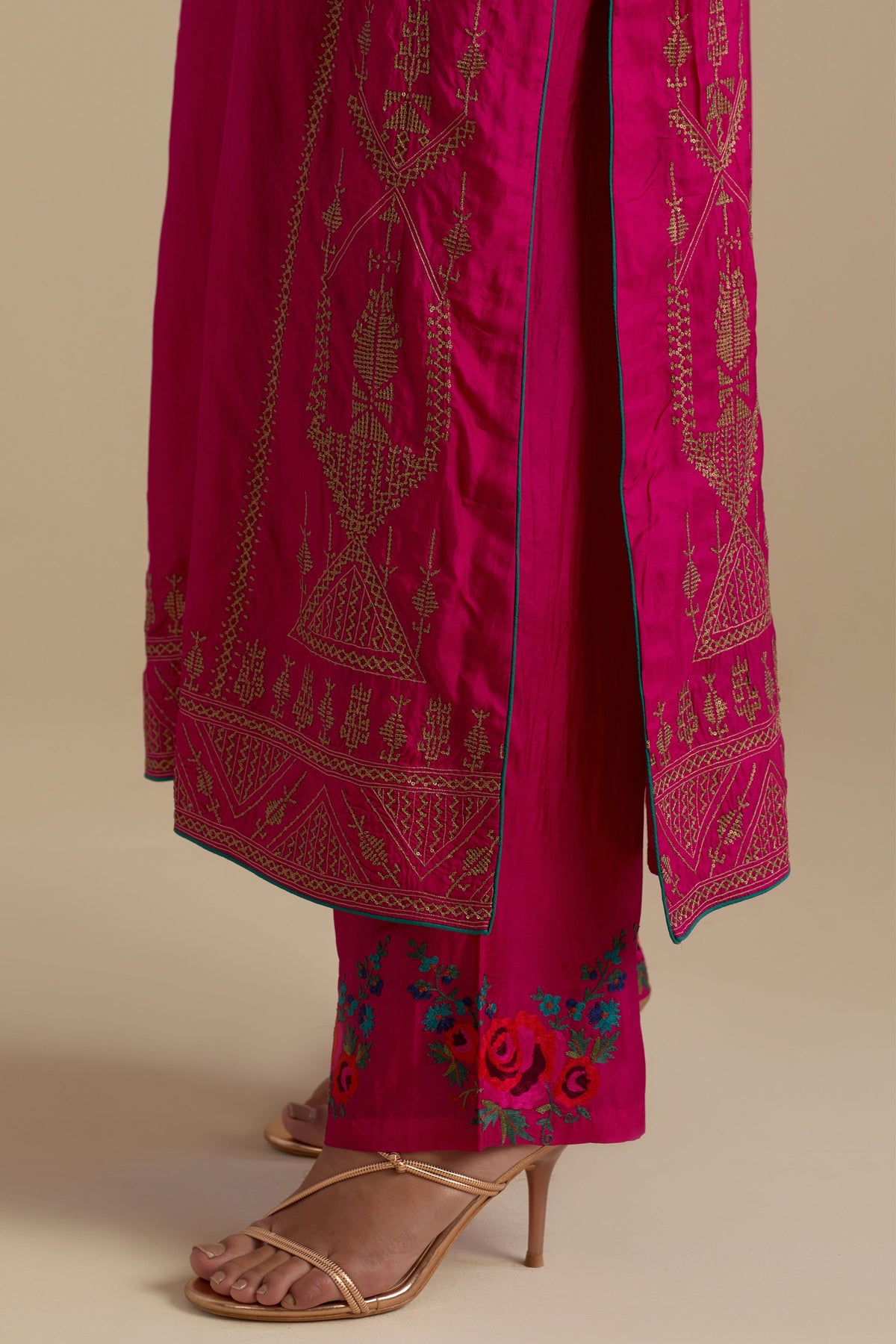 Fuchsia Silk Straight Kurta Set