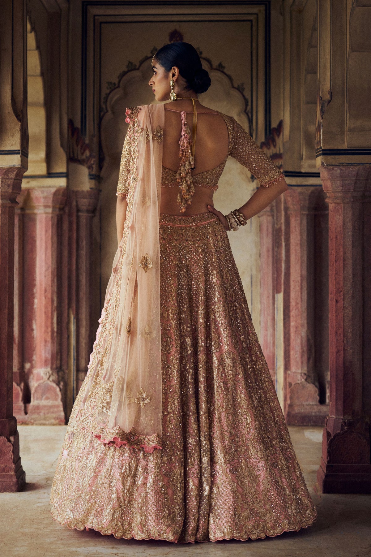 Gold Peach Lehenga Choli Set