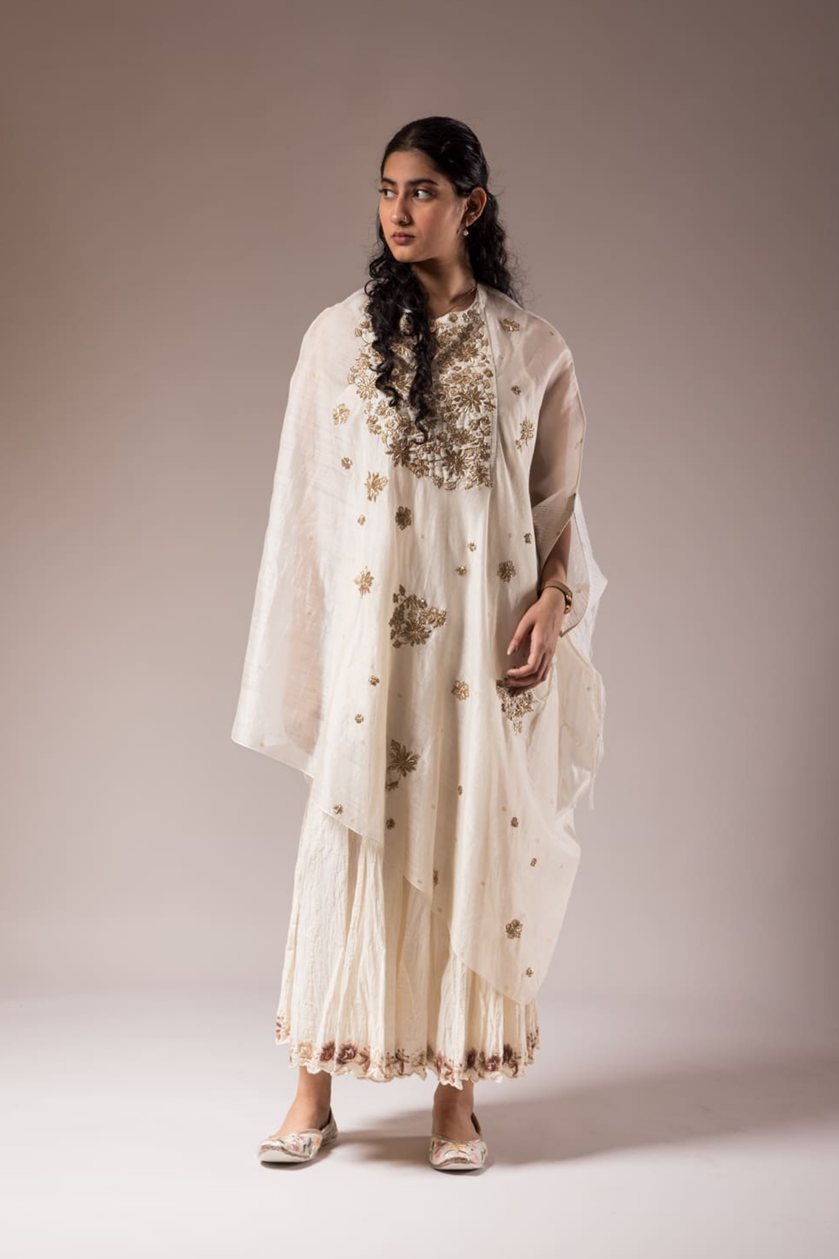 Ivory Chanderi Drape Dress