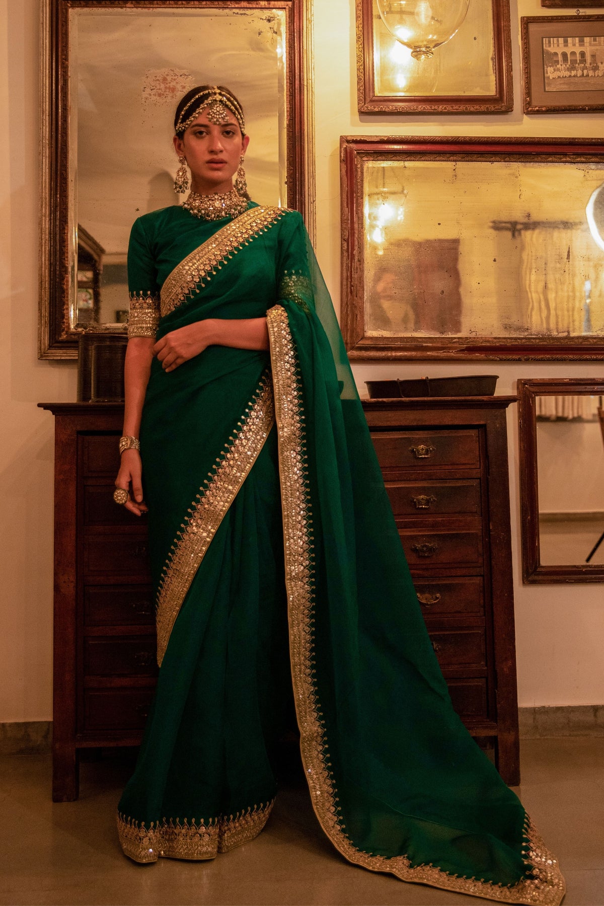 Emerald Green Bridal saree Set