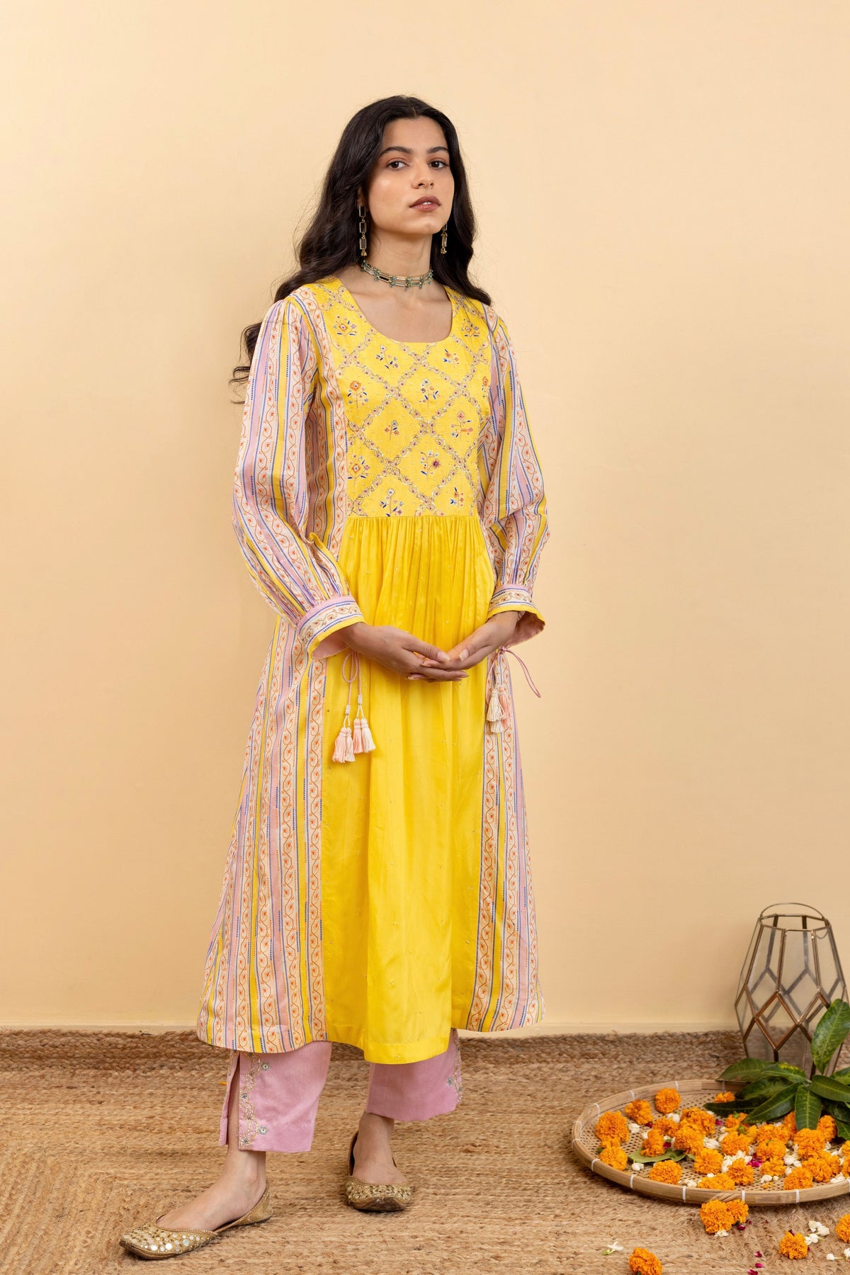 Yellow Kira Gathered Kurta Set