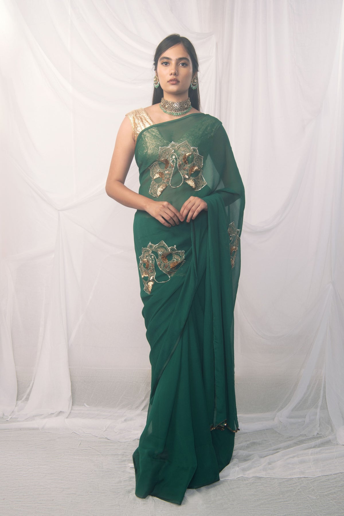 Molten Gold Peacock Saree