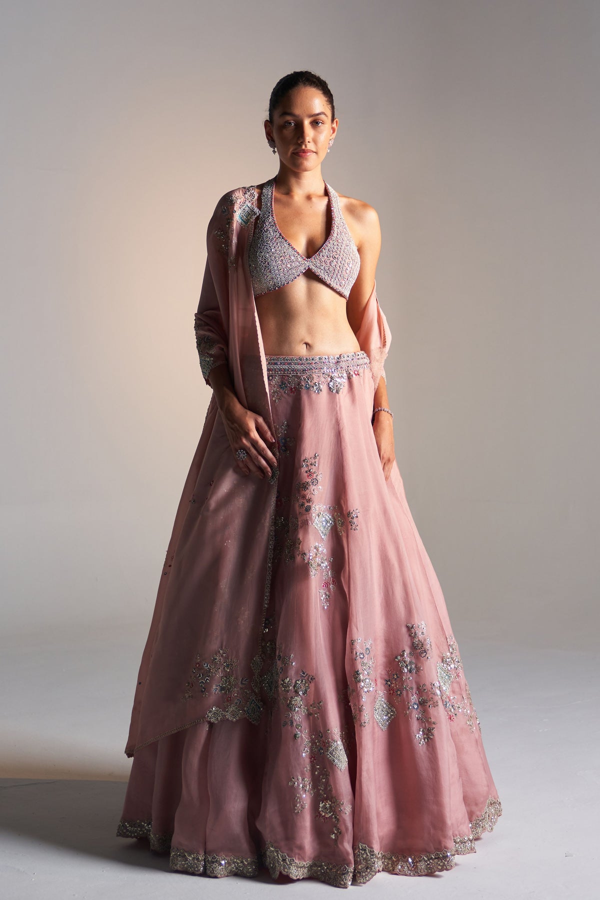 Camellia Pink Organza Lehenga Set