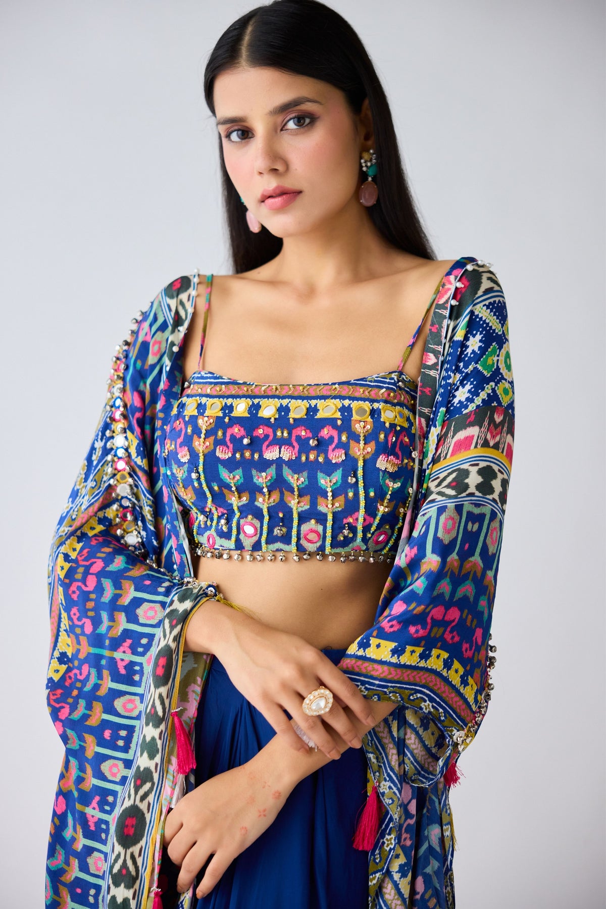 Blue Printed Cape Set