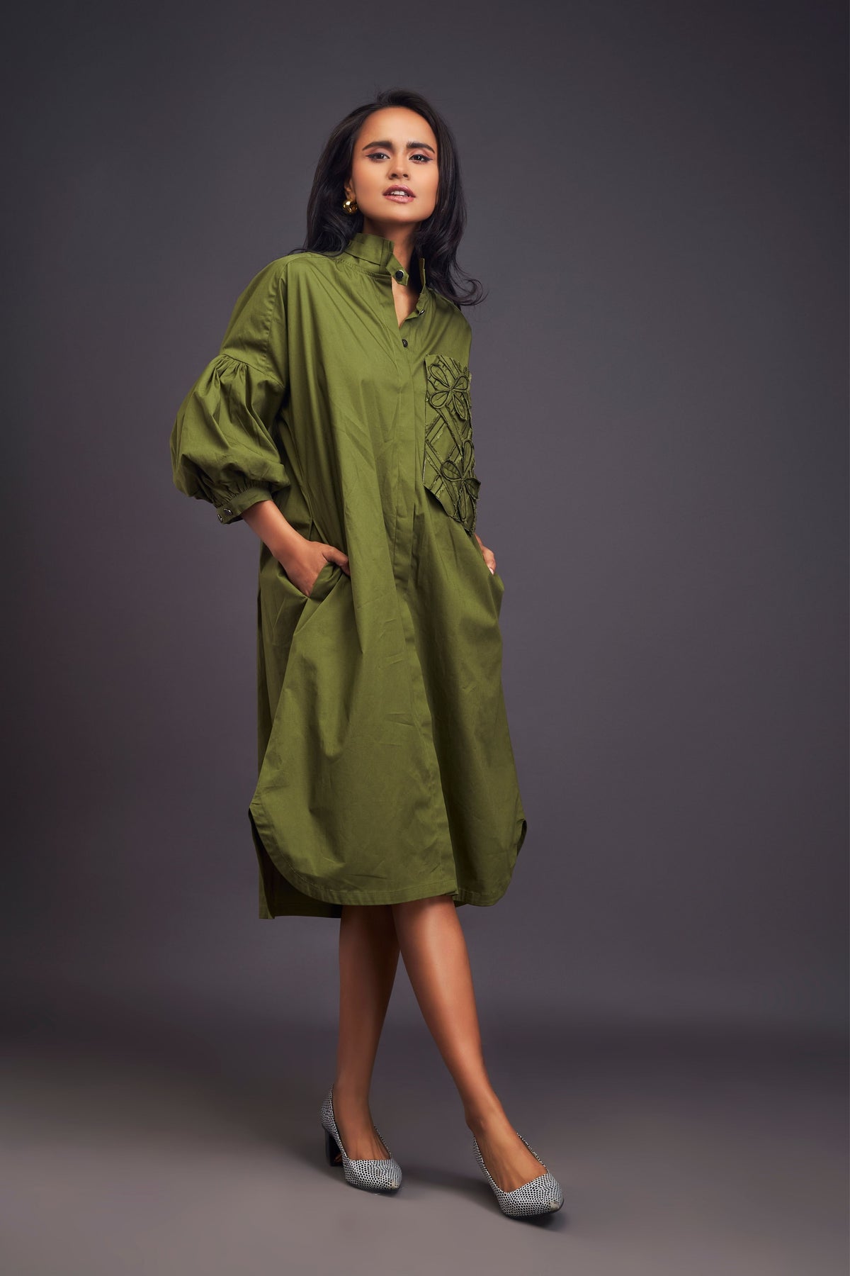 Green Oversized Shirt Dress