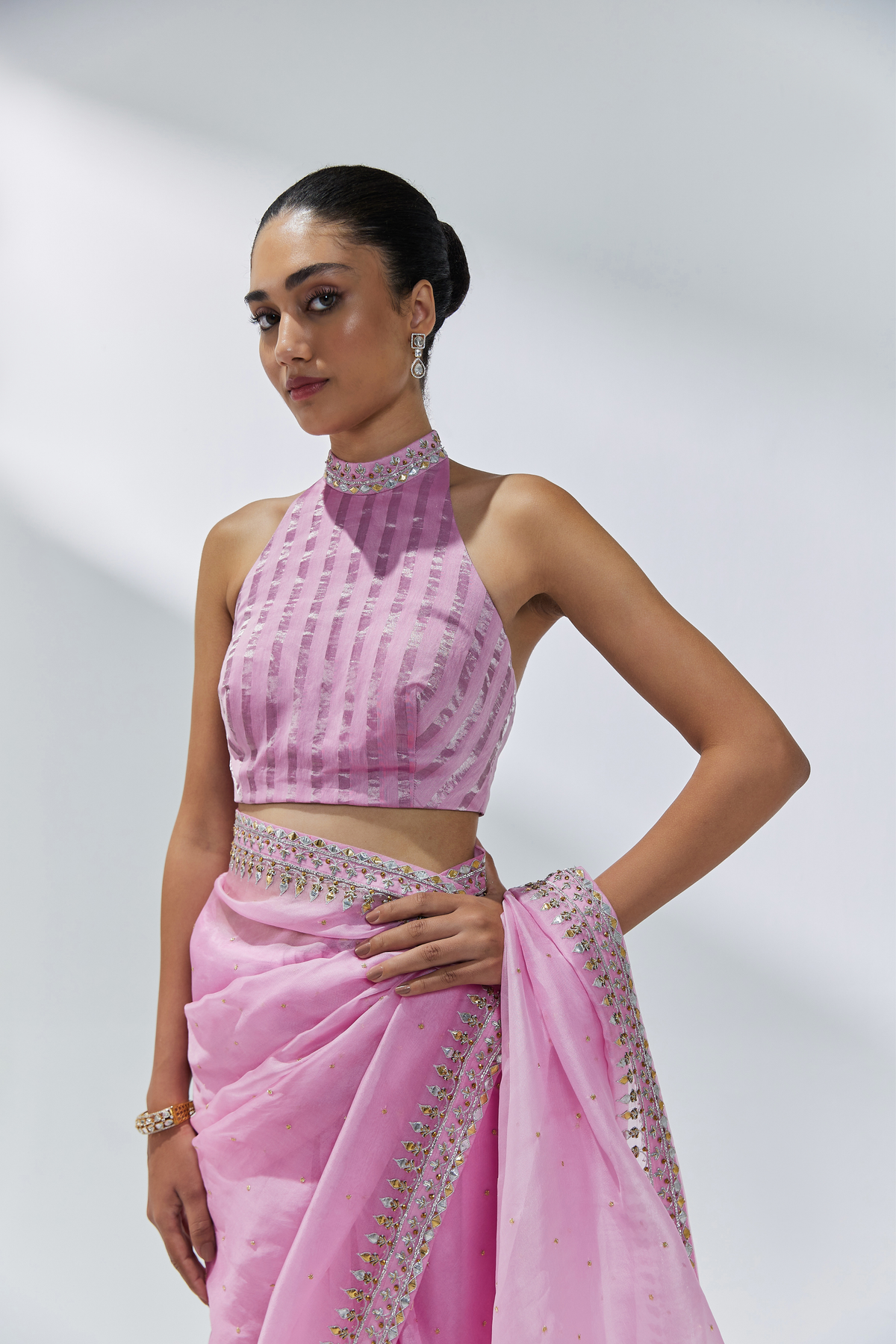 Orchid Pink Embroidered Saree Set