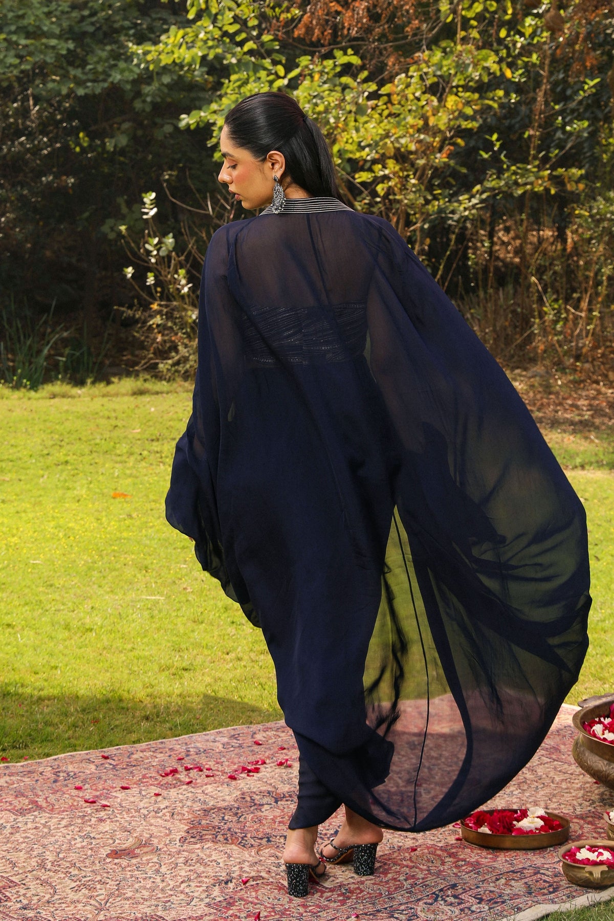 Kalki Navy Blue Cape Set