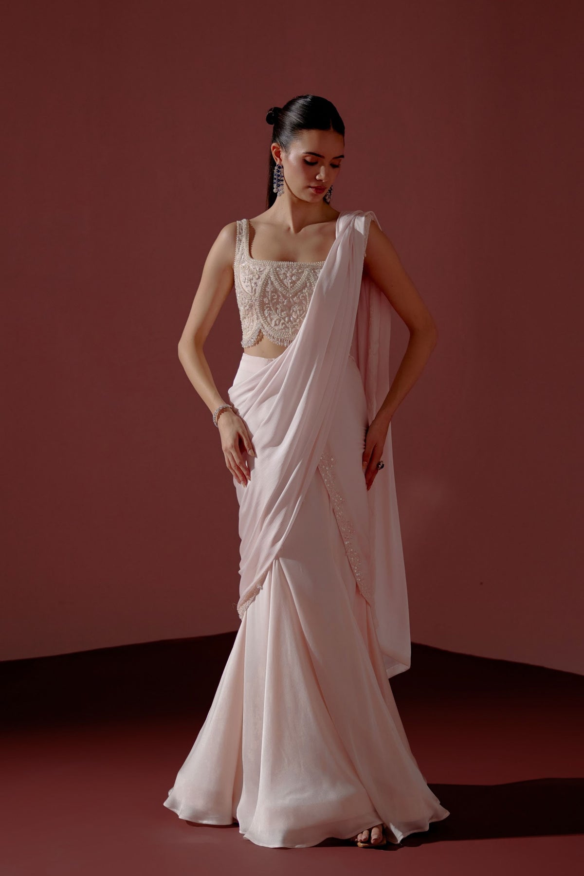 Blush Pink Drape Saree