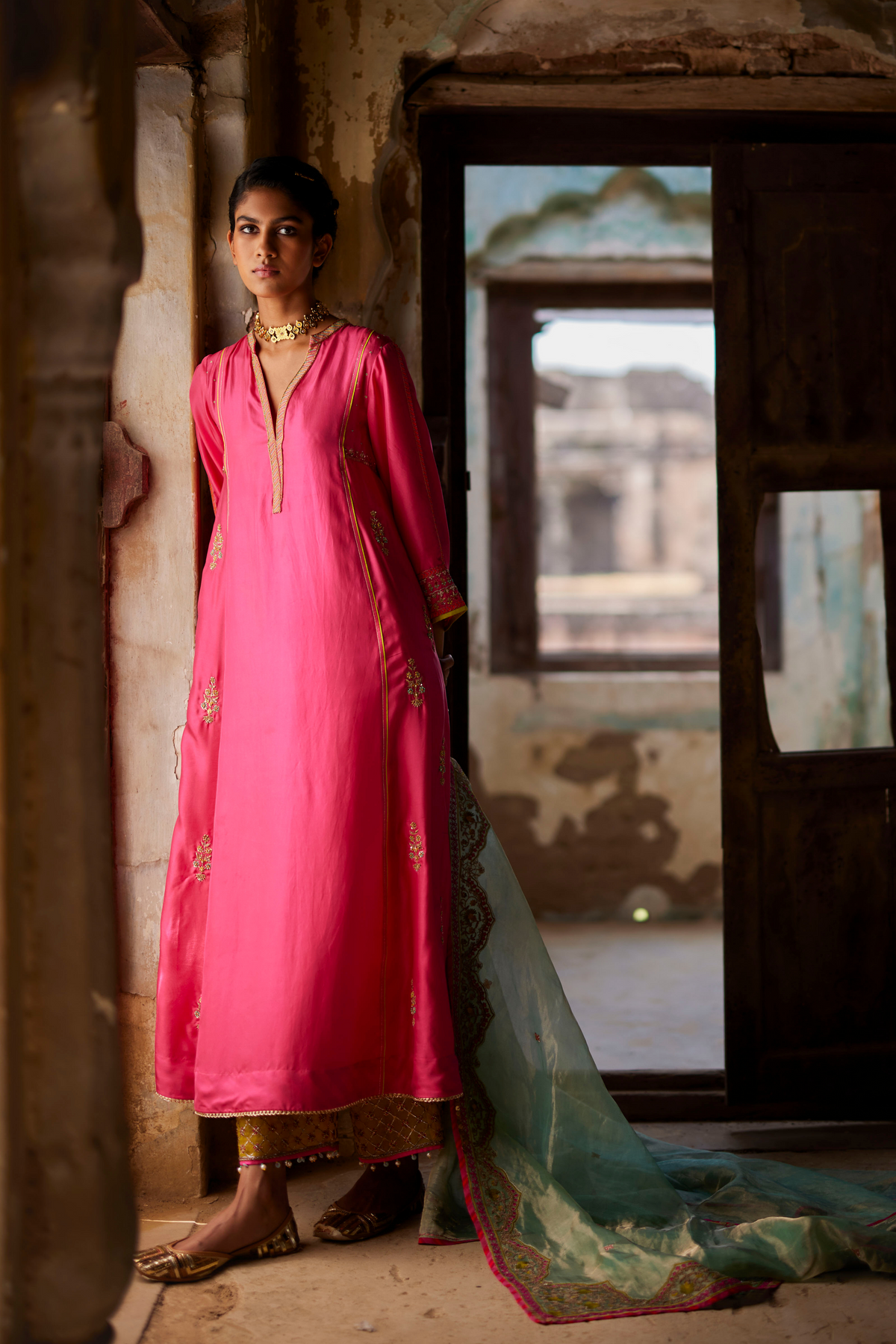 Nadira Hot Pink Silk Butti Kurta Set