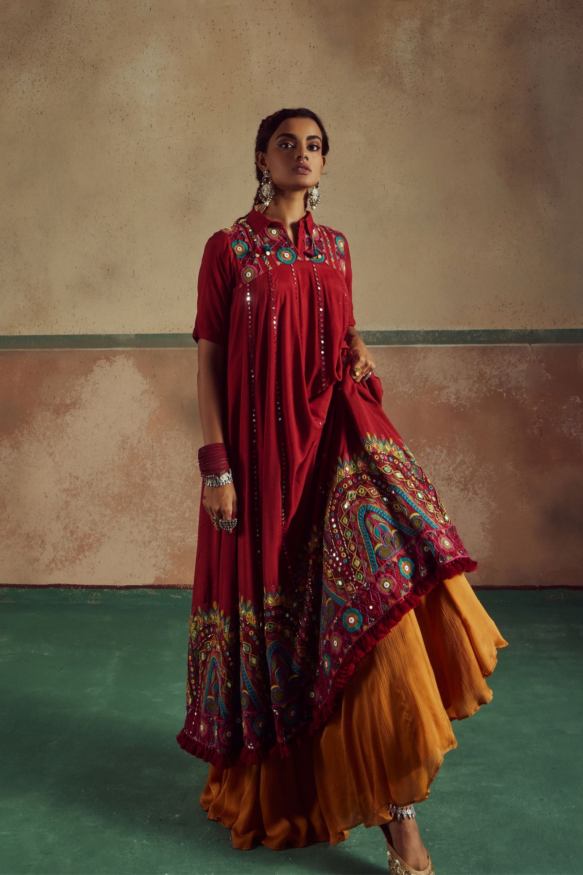 Red Anarkali With Lehenga Set