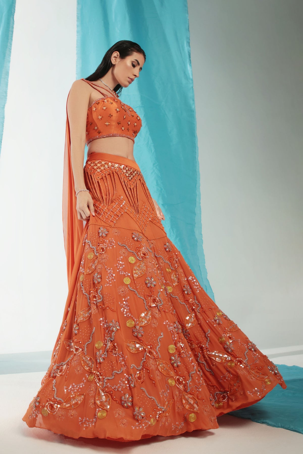 Apricot Lehenga Set