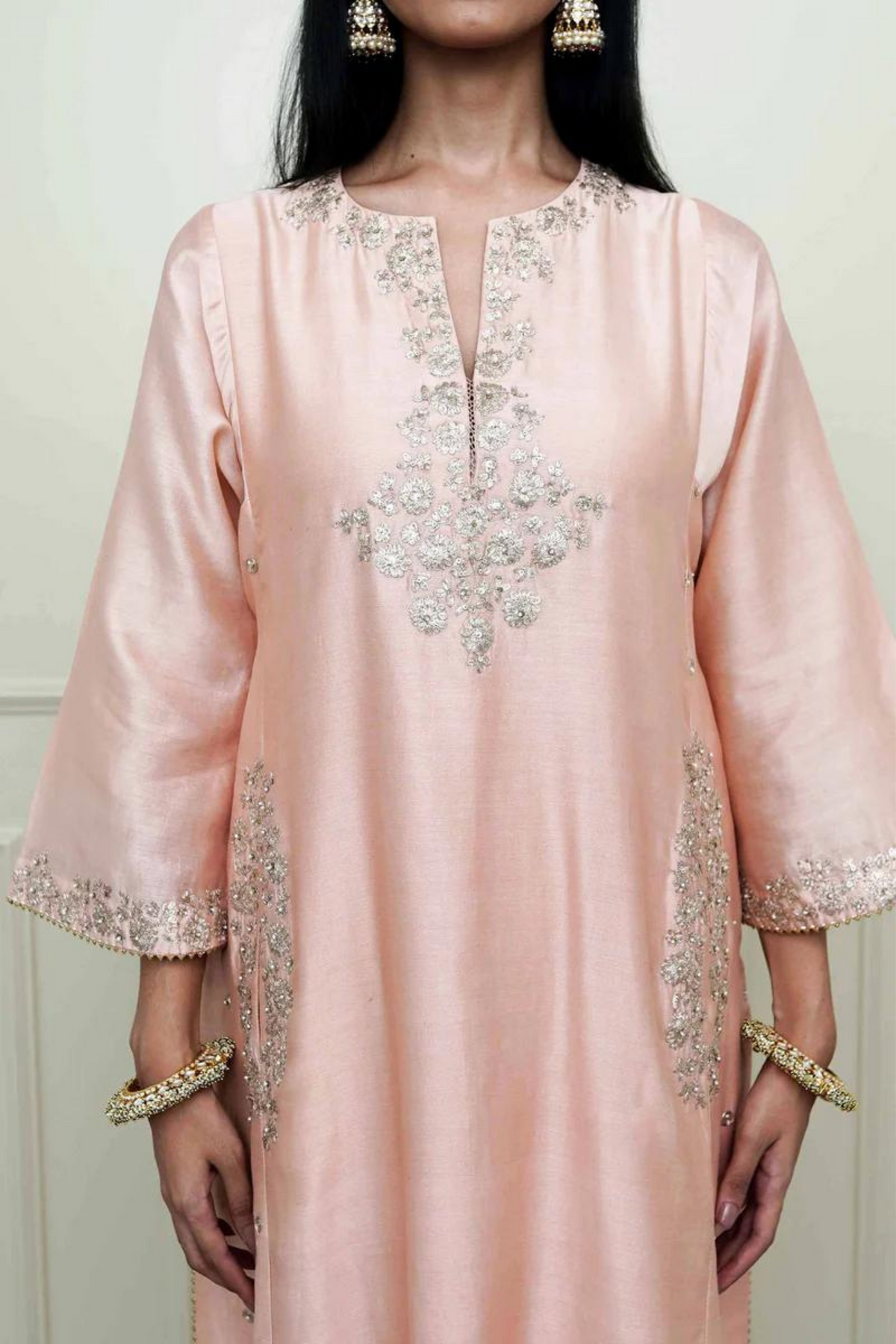 Pearl pink long kurta set