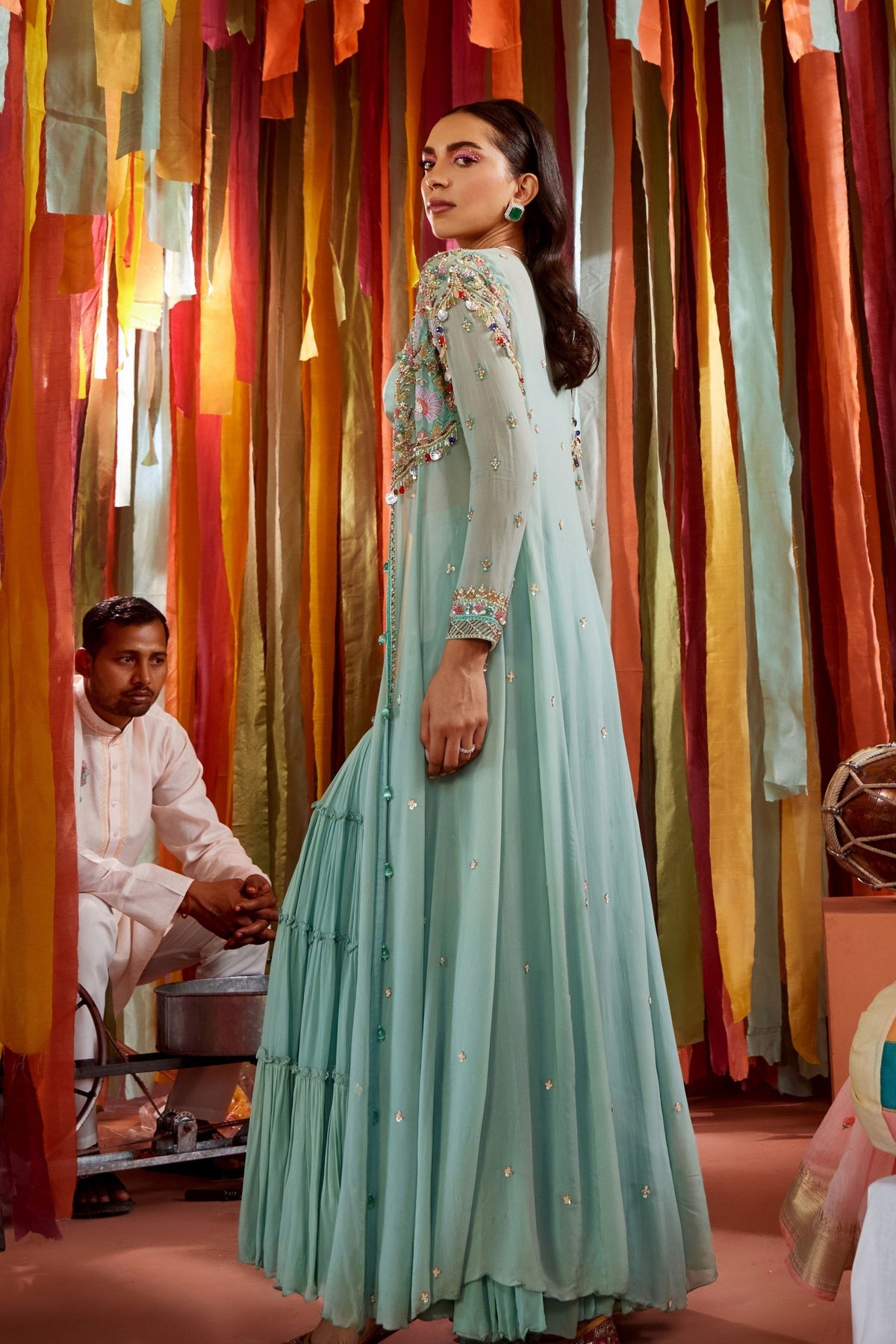 Mint Green Resham Thread Sharara Set