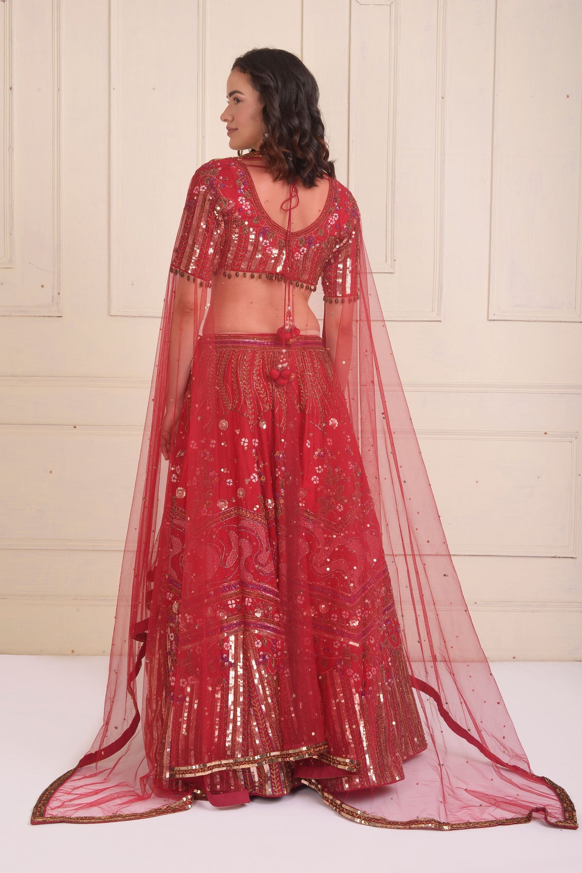 Embroidered Raspberry Lehenga Set