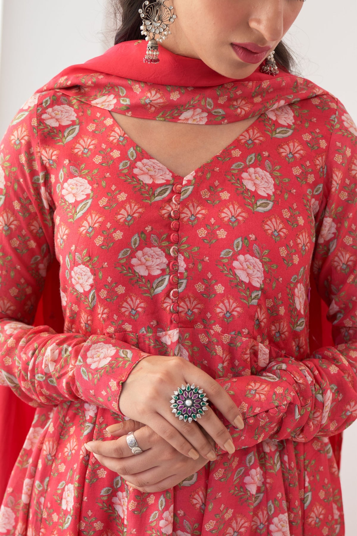 Hot Pink Peony Anarkali Set