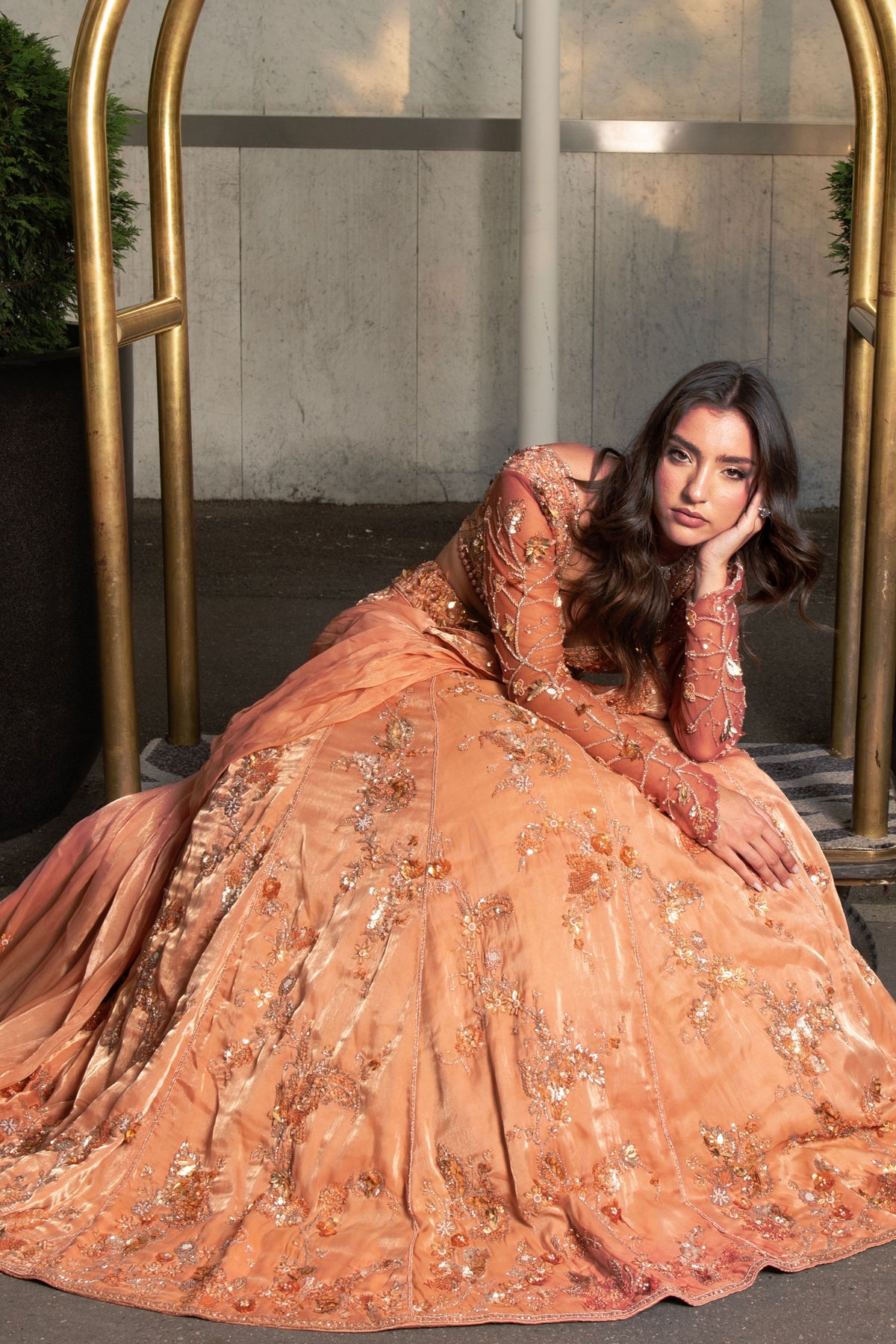 Orange Pre draped Lehenga Saree