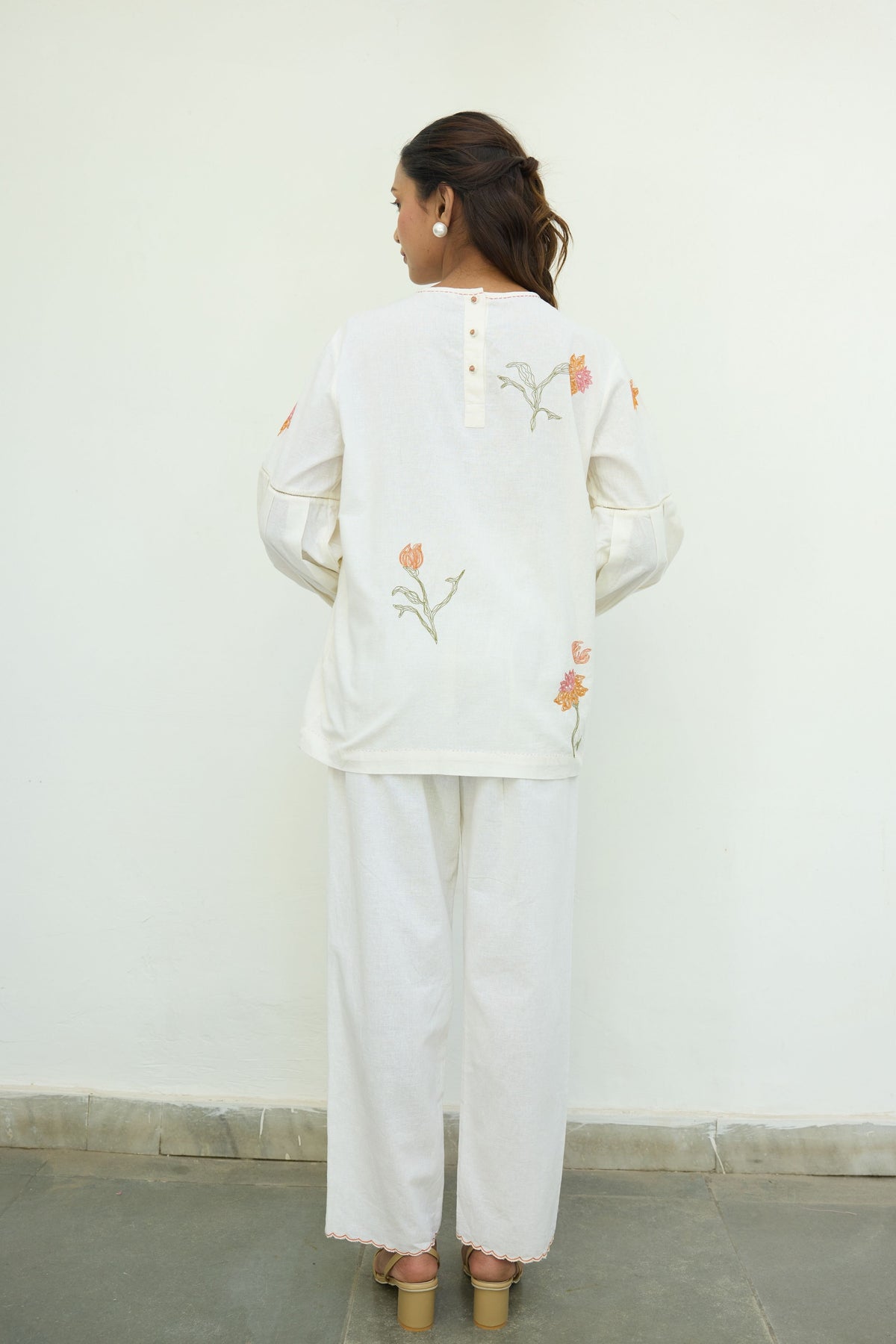 Hand Embroidered White Cotton Top