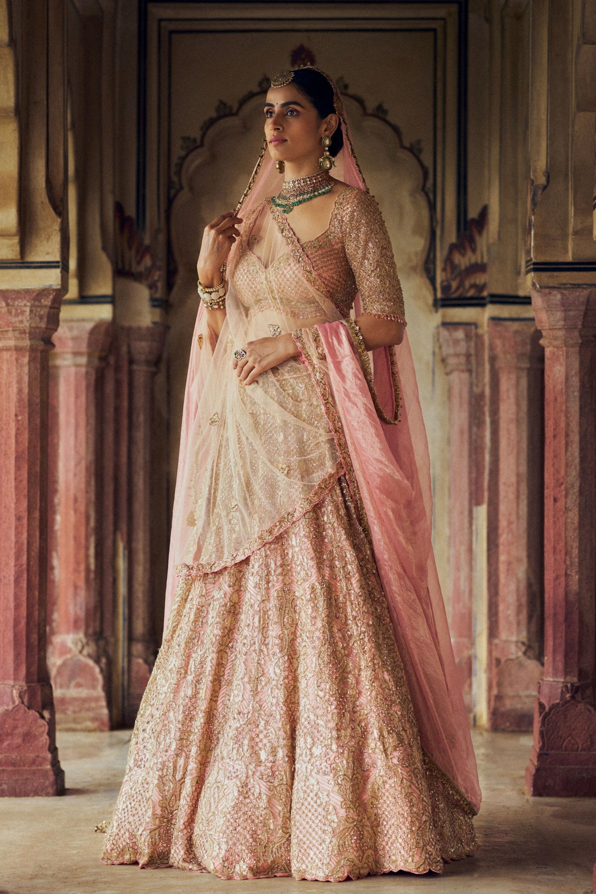 Gold Peach Lehenga Choli Set