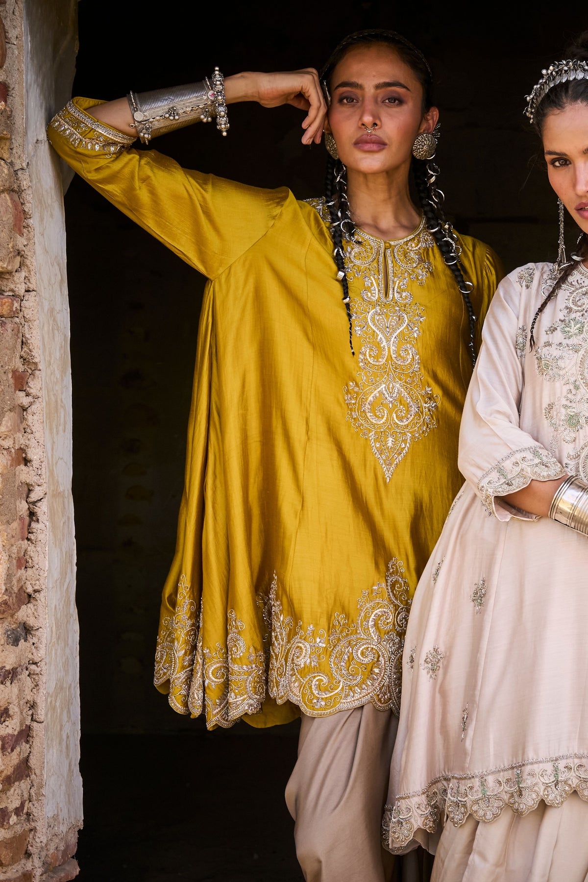 Embroidered Mustard Tunic Set