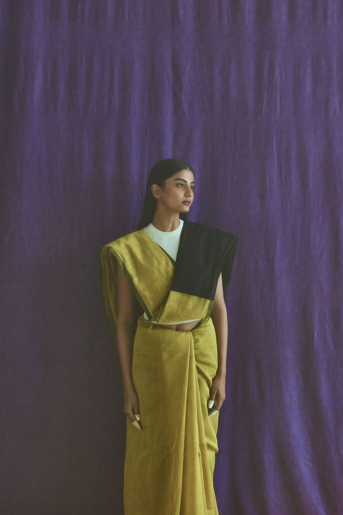 Yellow And Black Cotton Silk Saree