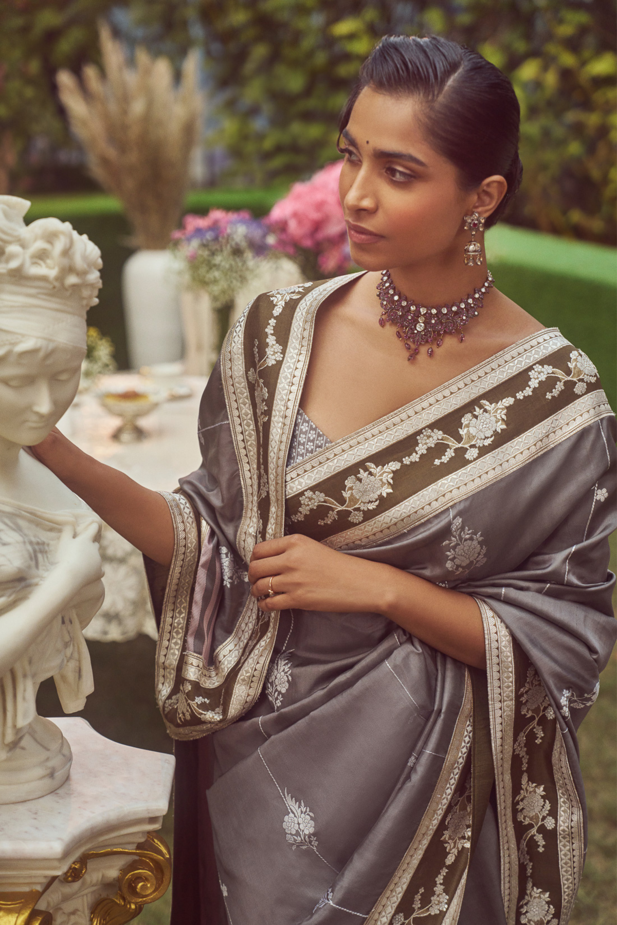 Steel Grey Meenakari Zari Handloom Sari