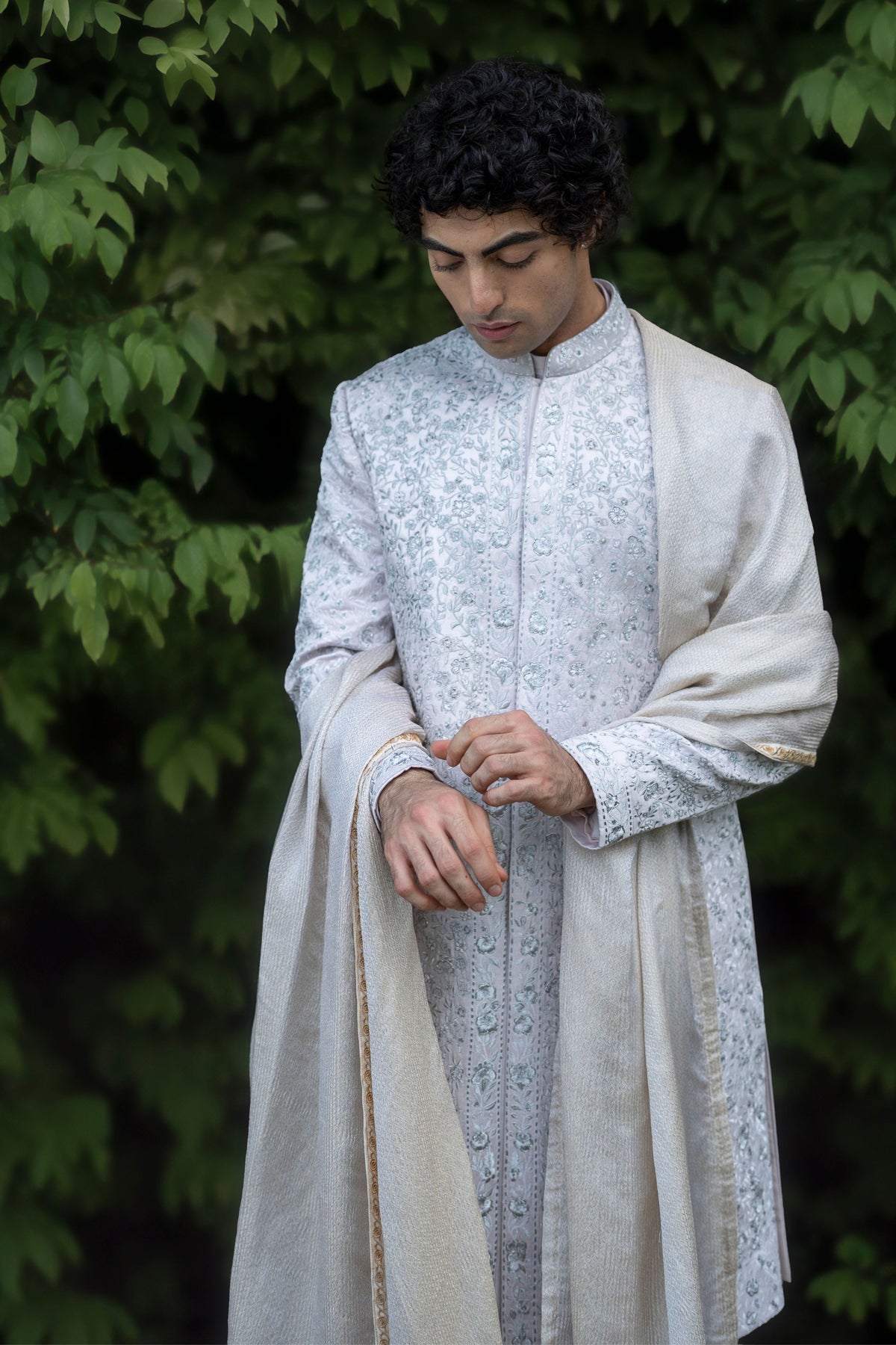 Lilac Grey Rose Sherwani Set