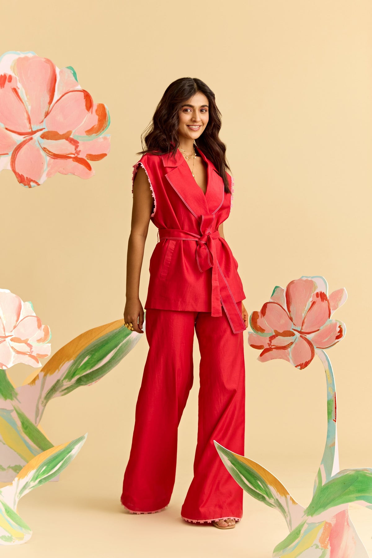 Red Chanderi Co-ord Set