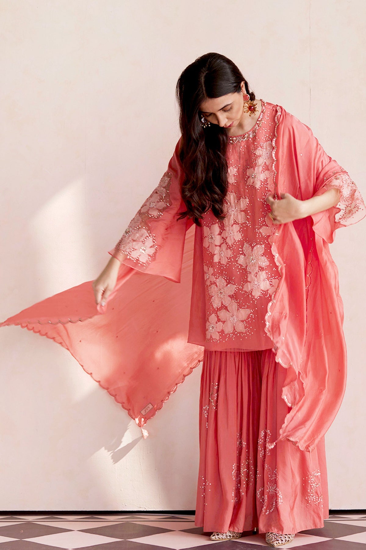 Peach Sharara Set