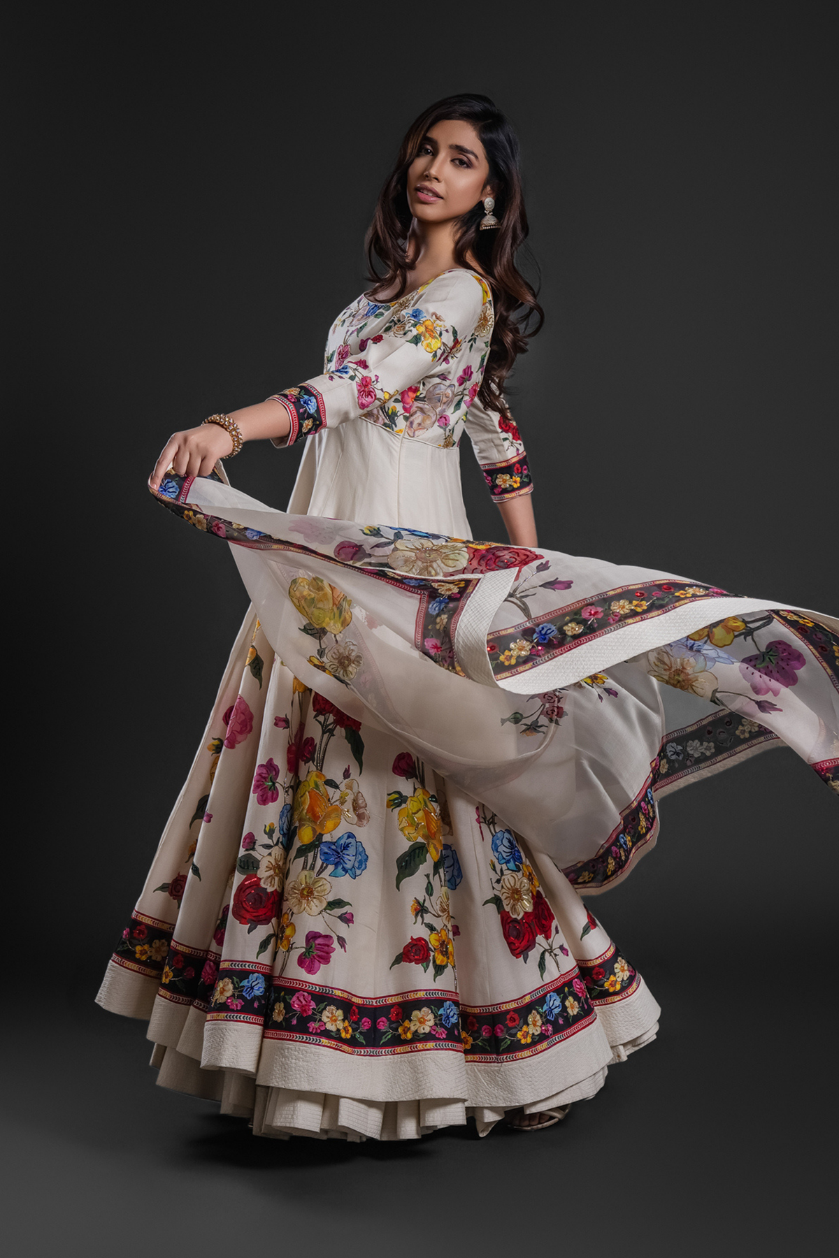 Ivory Floral Anarkali Set