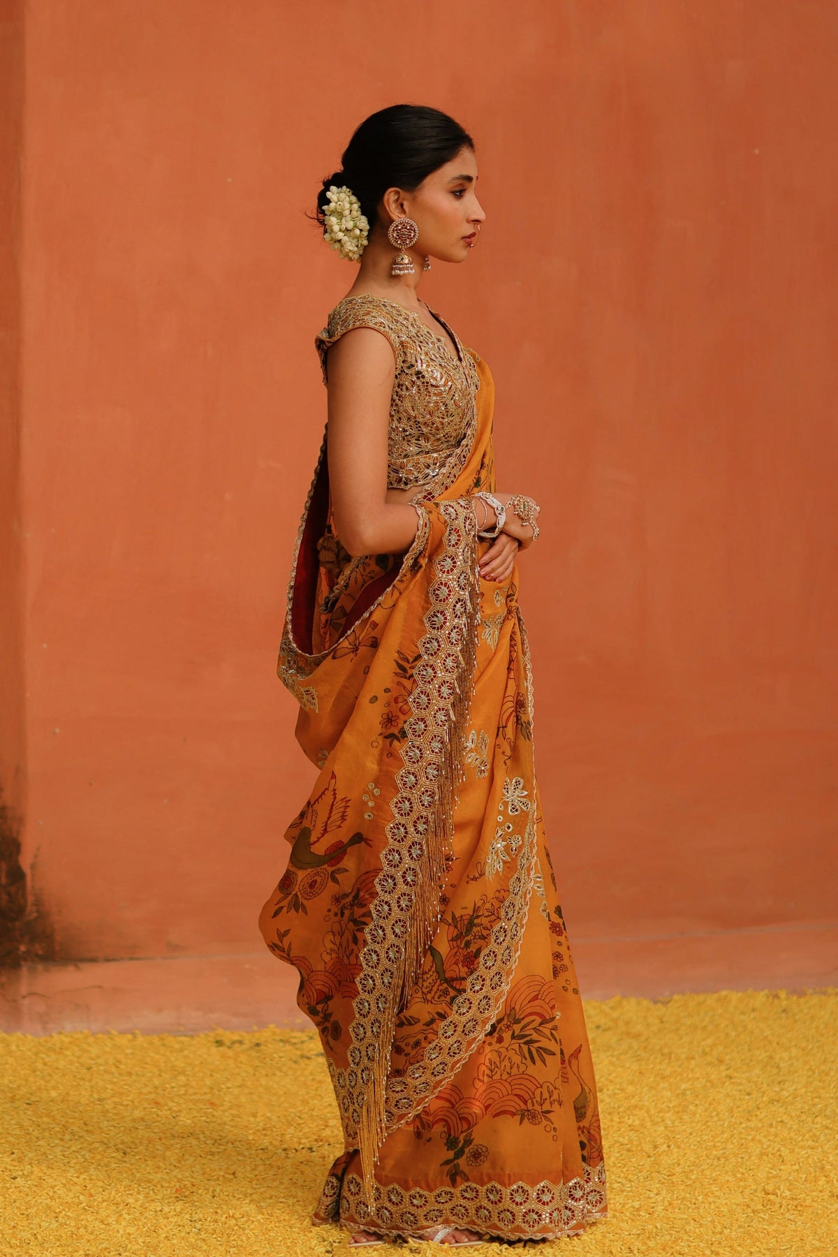 Marigold Kalam Saree Set