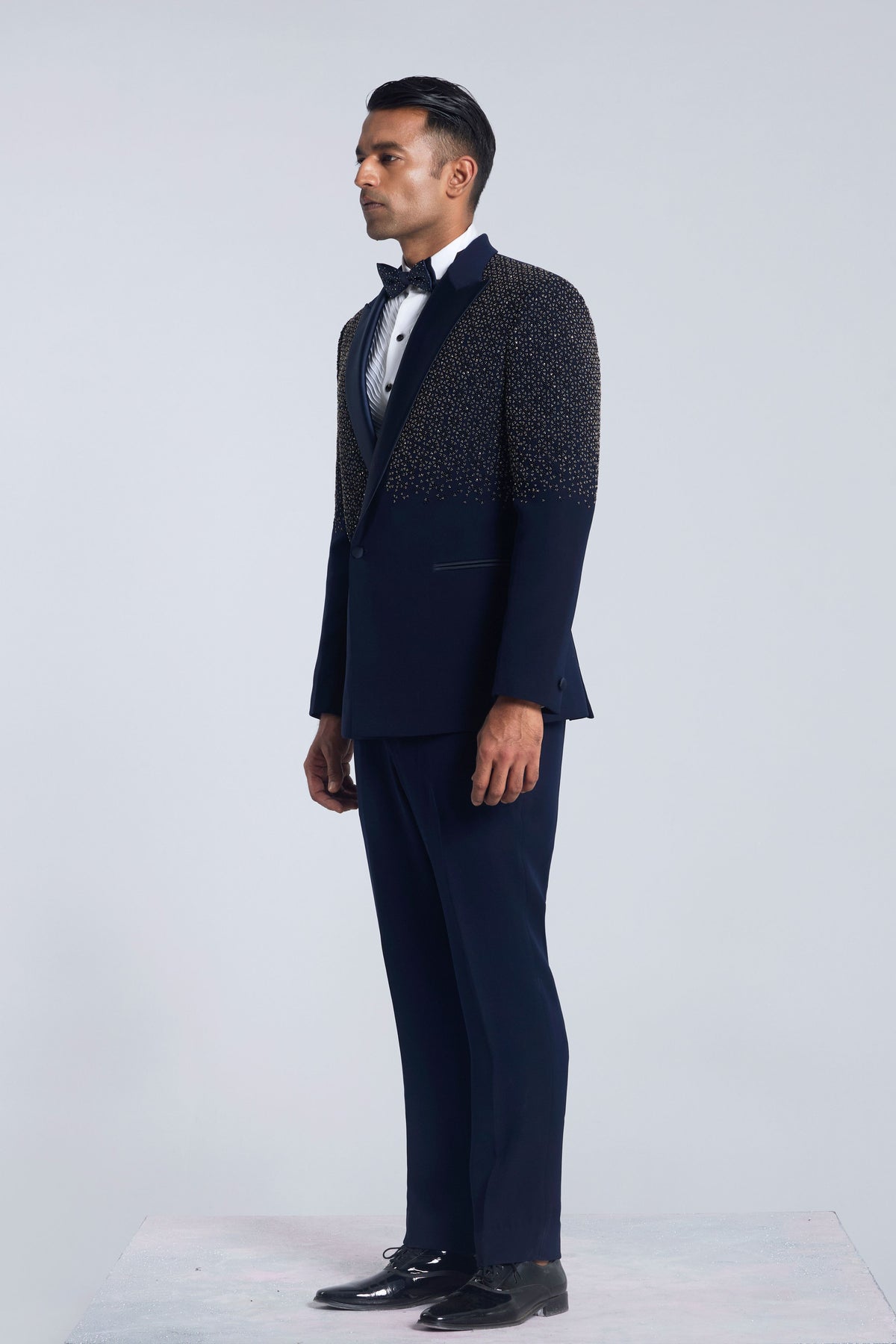 Navy Blue Half Embroidery Tuxedo