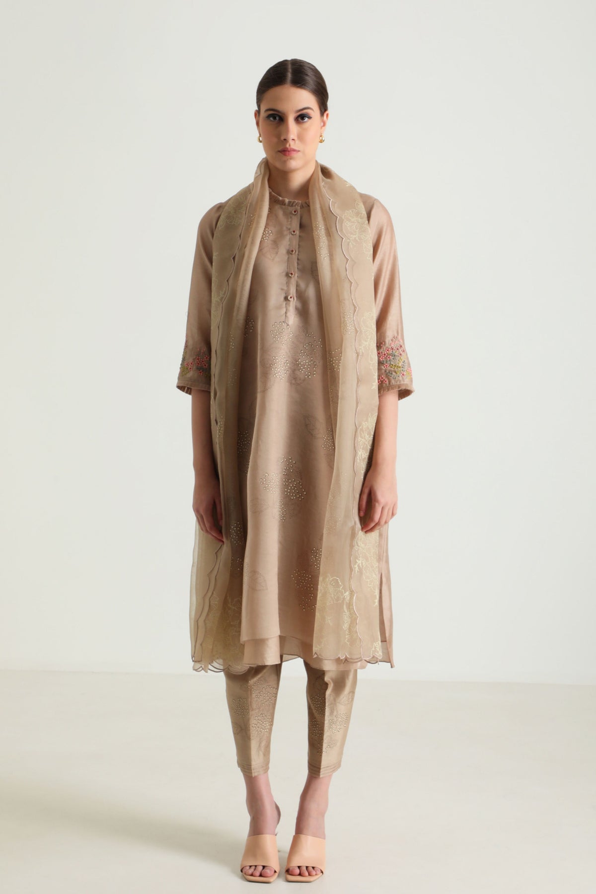 Beige Double Layer Kurta Set