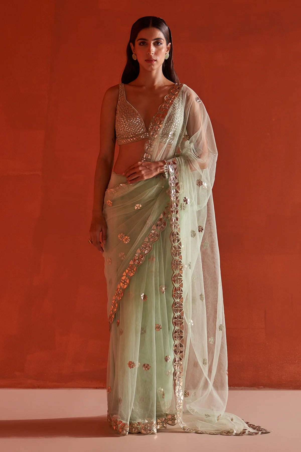 Sea Green Net Saree