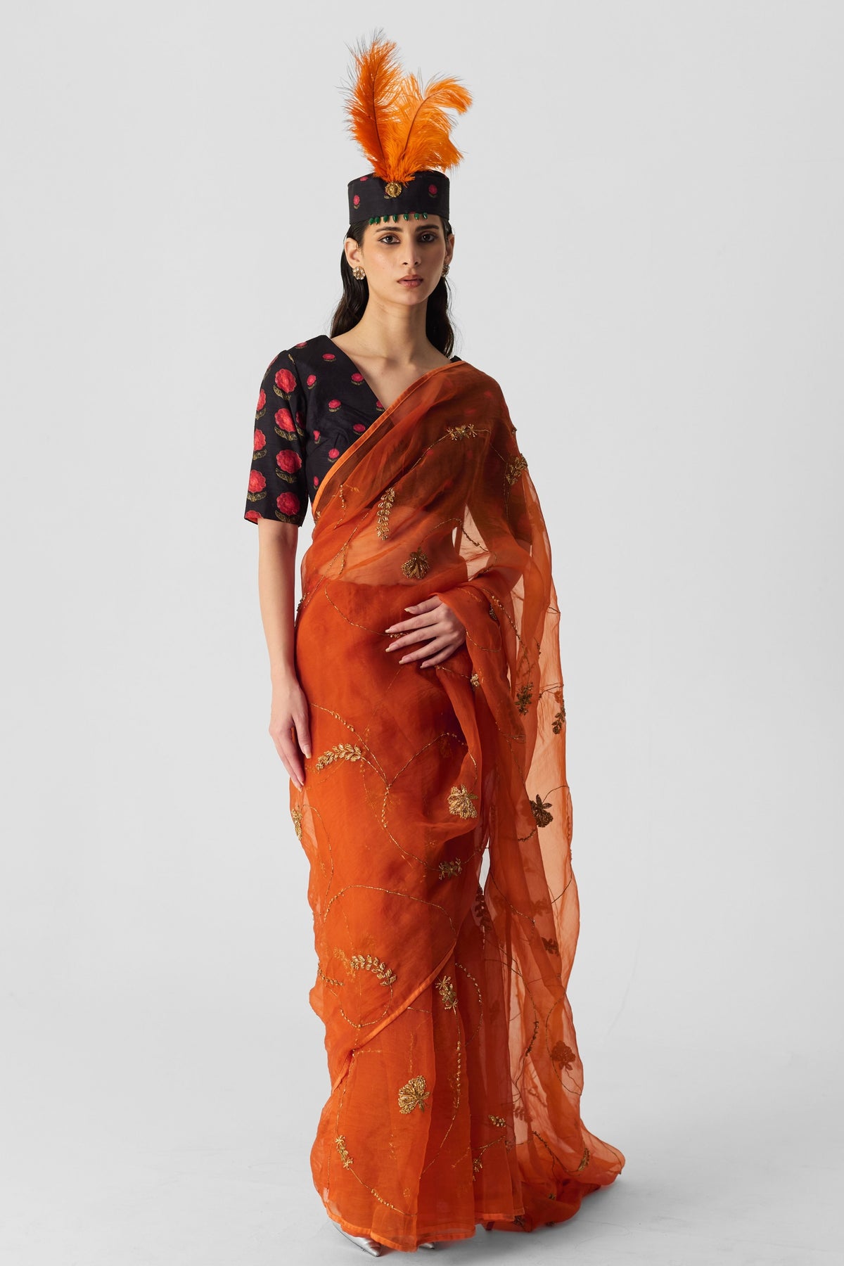 Orange Embroidered Saree