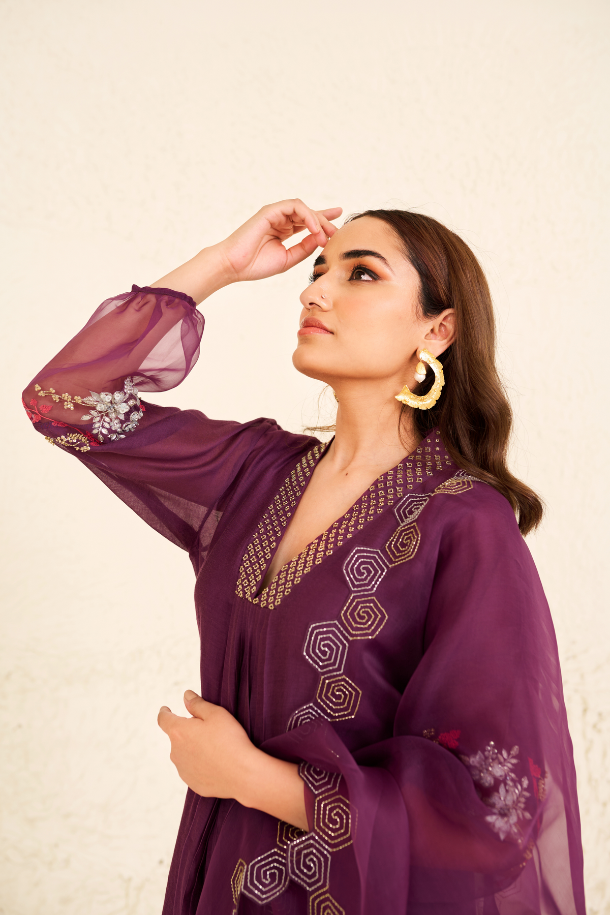 Purple Mauve V- Neck Kurta Set