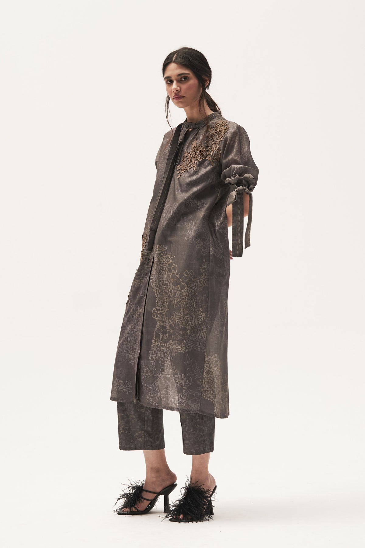 Botanical Long Shirt Knotted Tunic