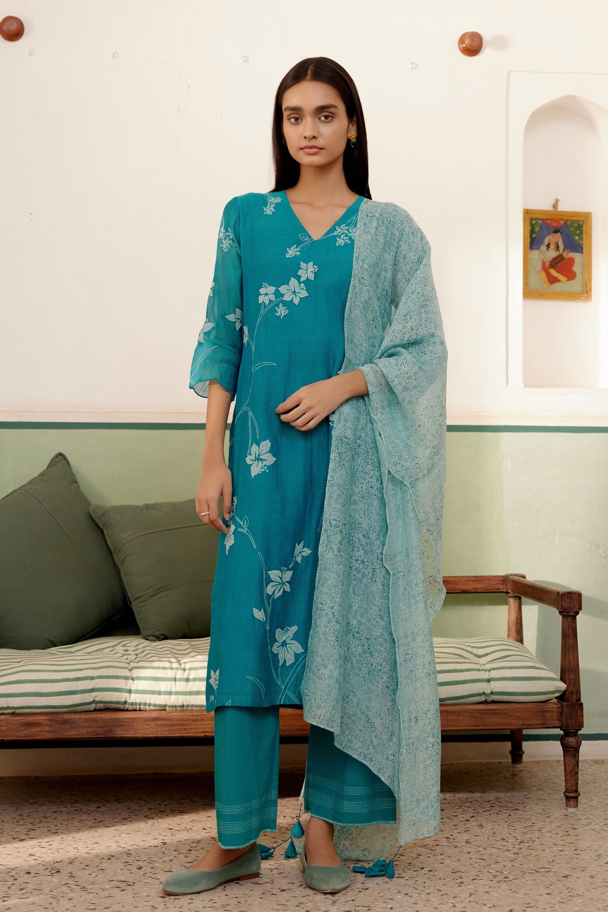 Teal Applique Kurta Set