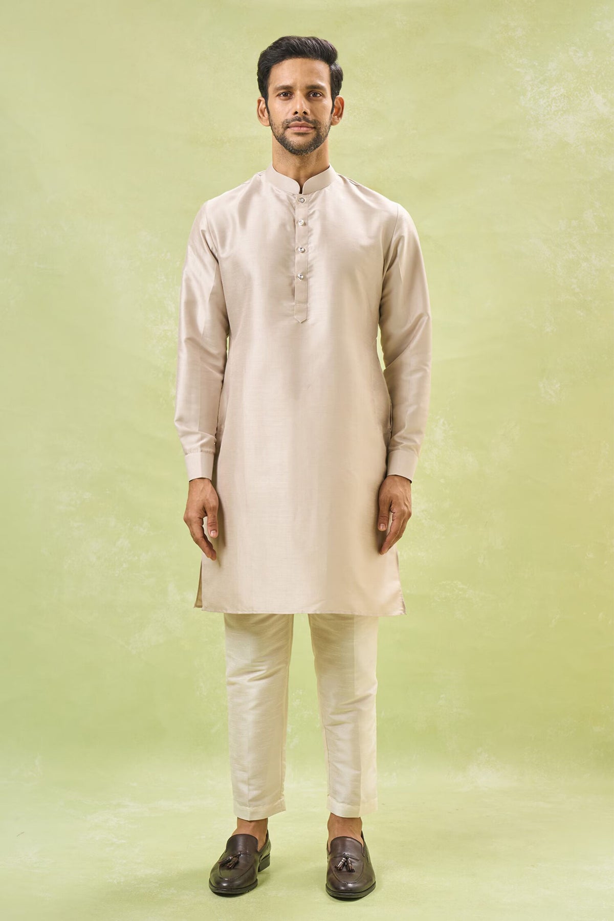 Beige Embroidered Nehru Jacket Set