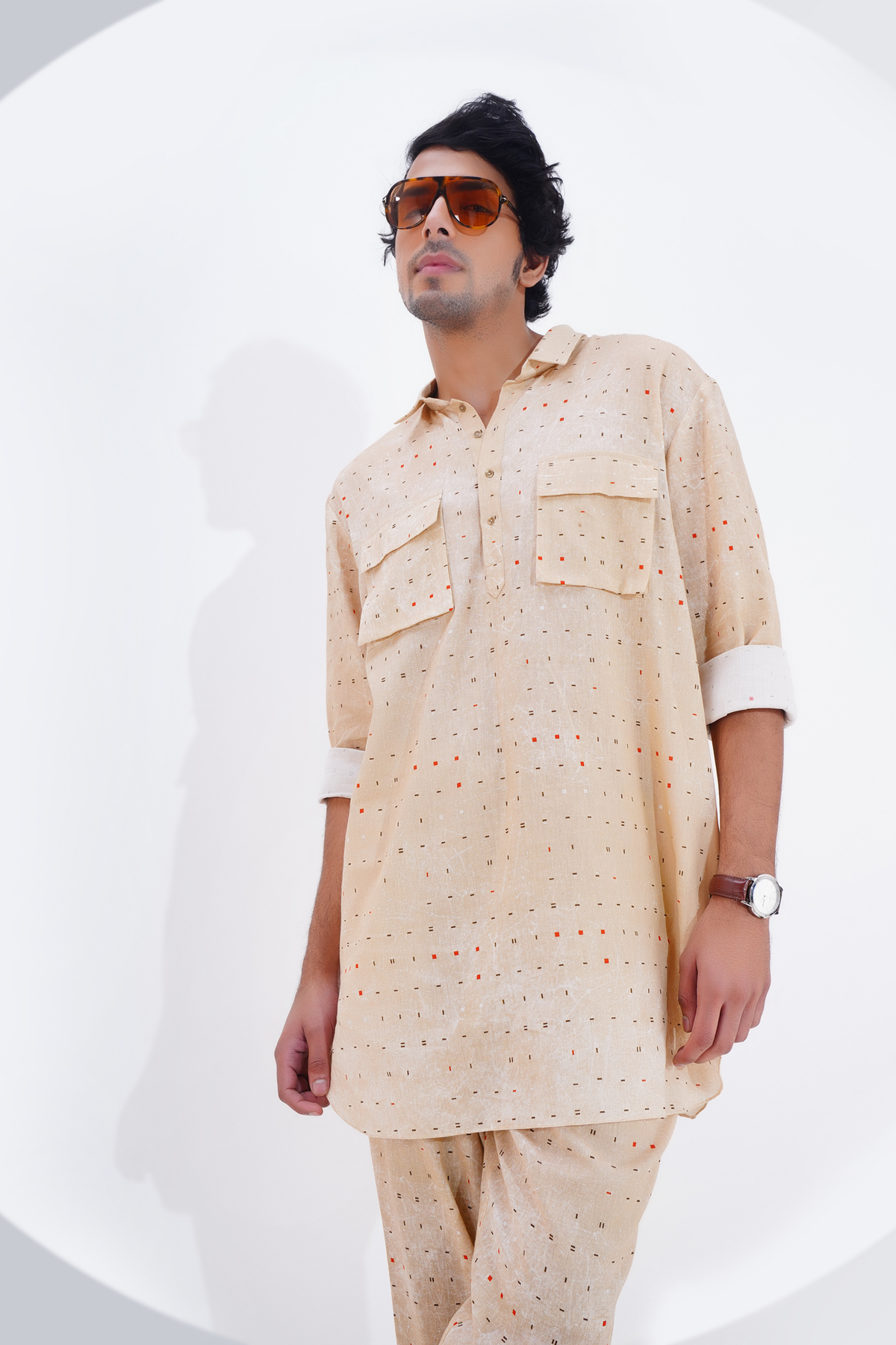 Beige Printed Kurta Set