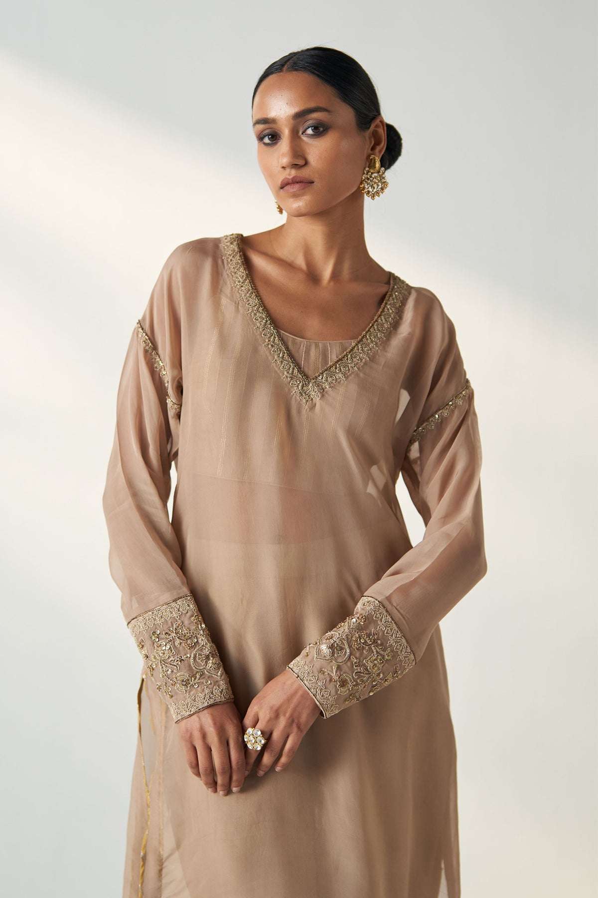 Pakhi Fawn Sheer Kurta Set