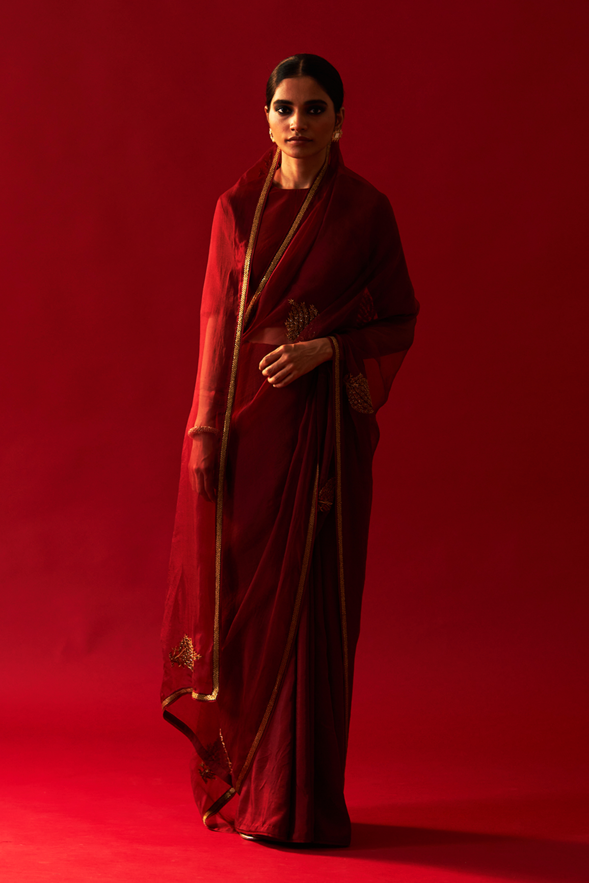 Maroon Embroidered Saree