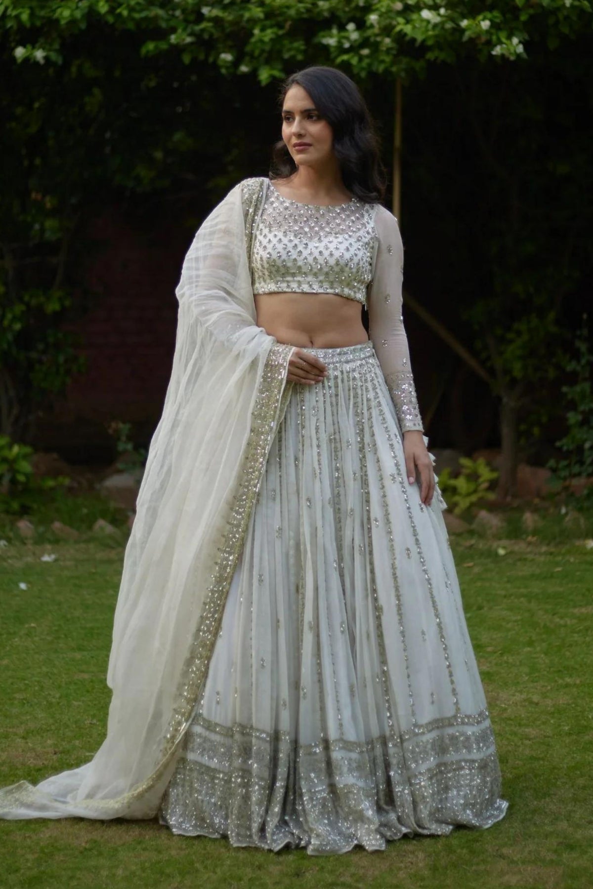 Off White Heavy Work Lehenga Set