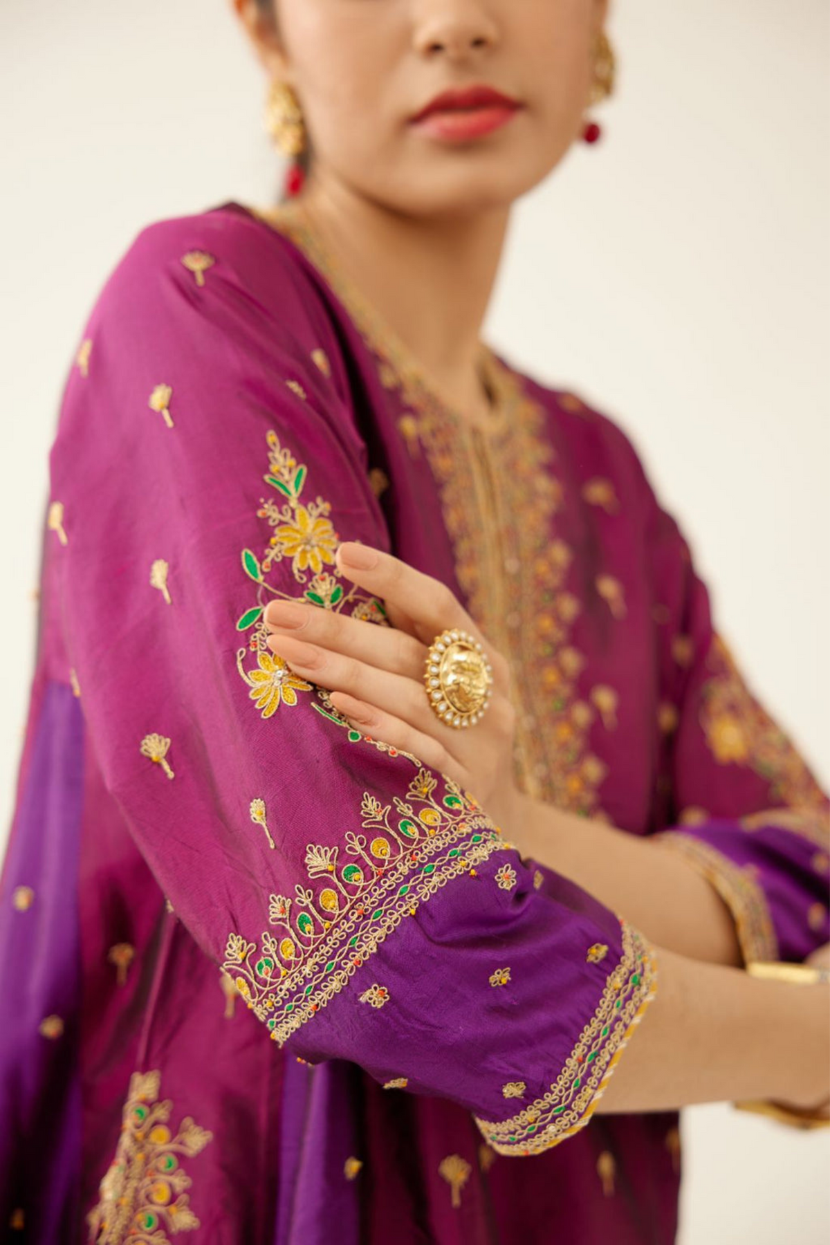 Sangria &amp; Purple Silk Kalidar Kurta Set