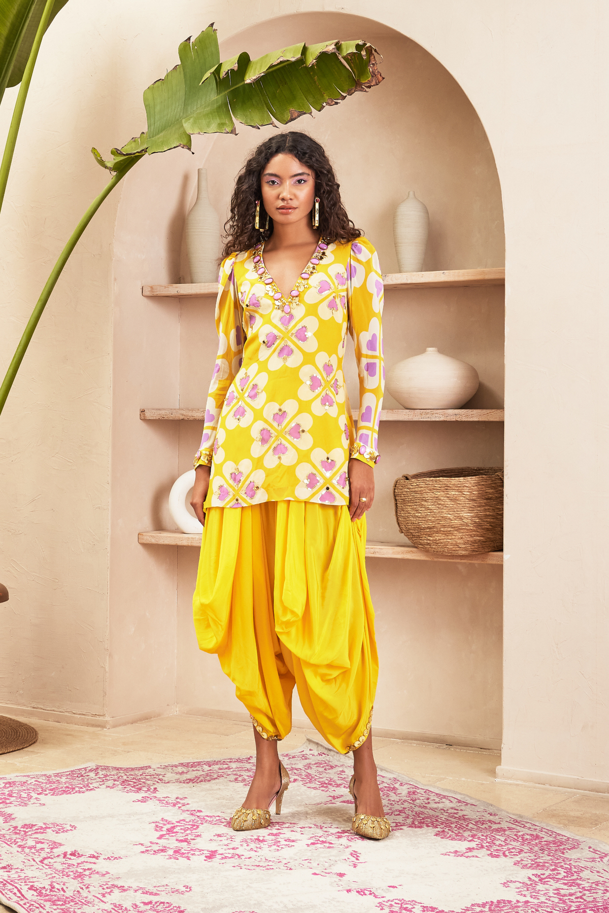 Ambre Yellow Tunic With Dhoti Pant Set