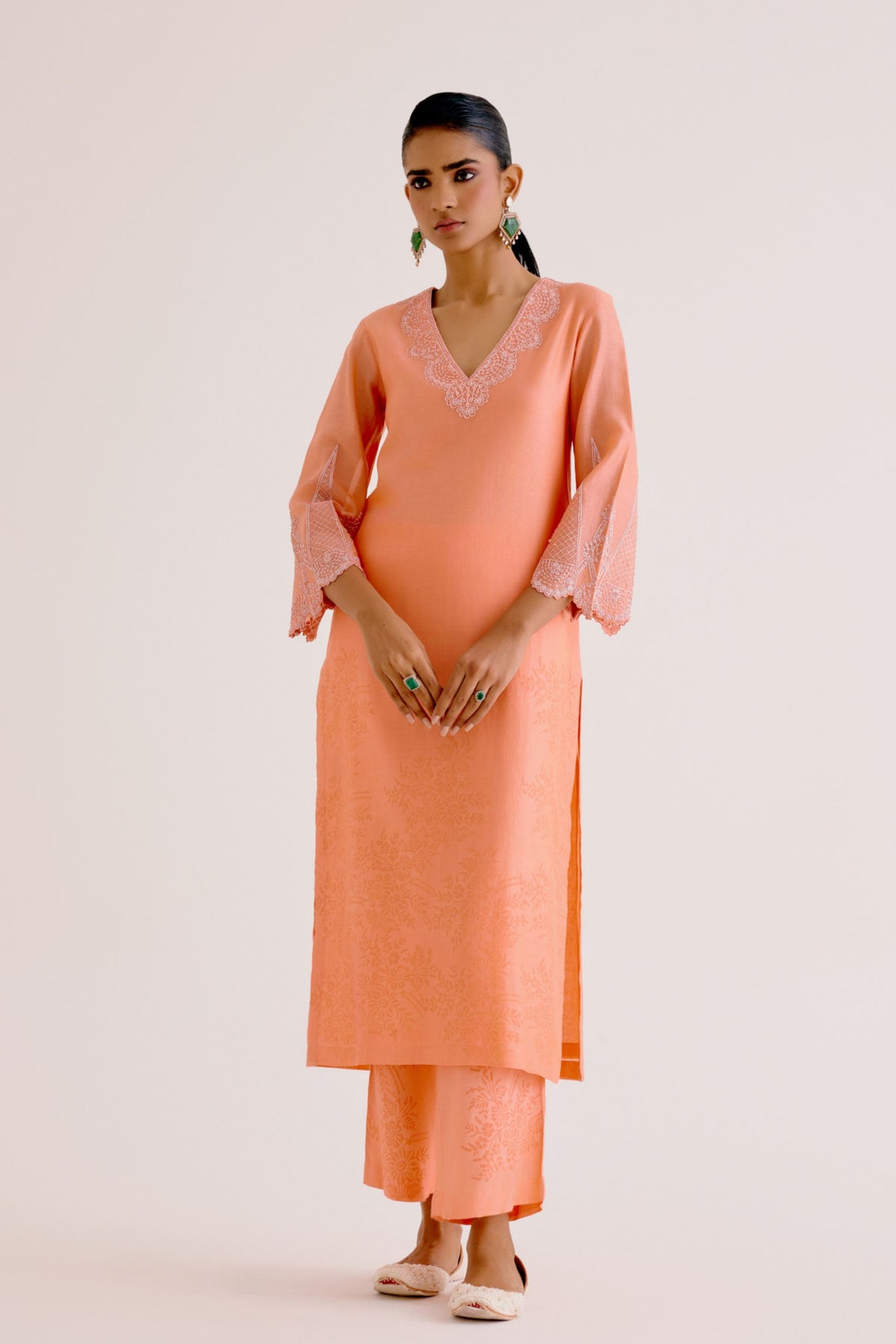 Peach Embroidered Kurta Set