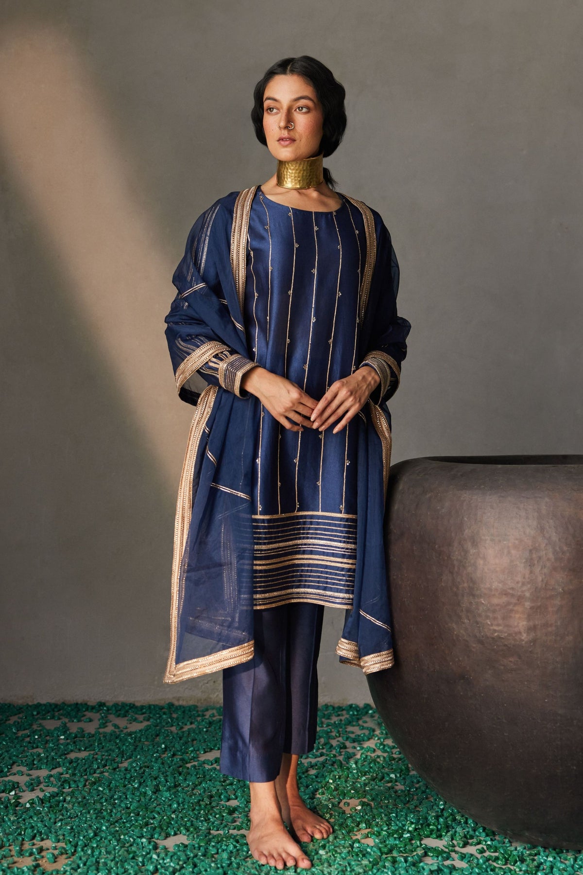 Navy Blue Zari Line Ensemble