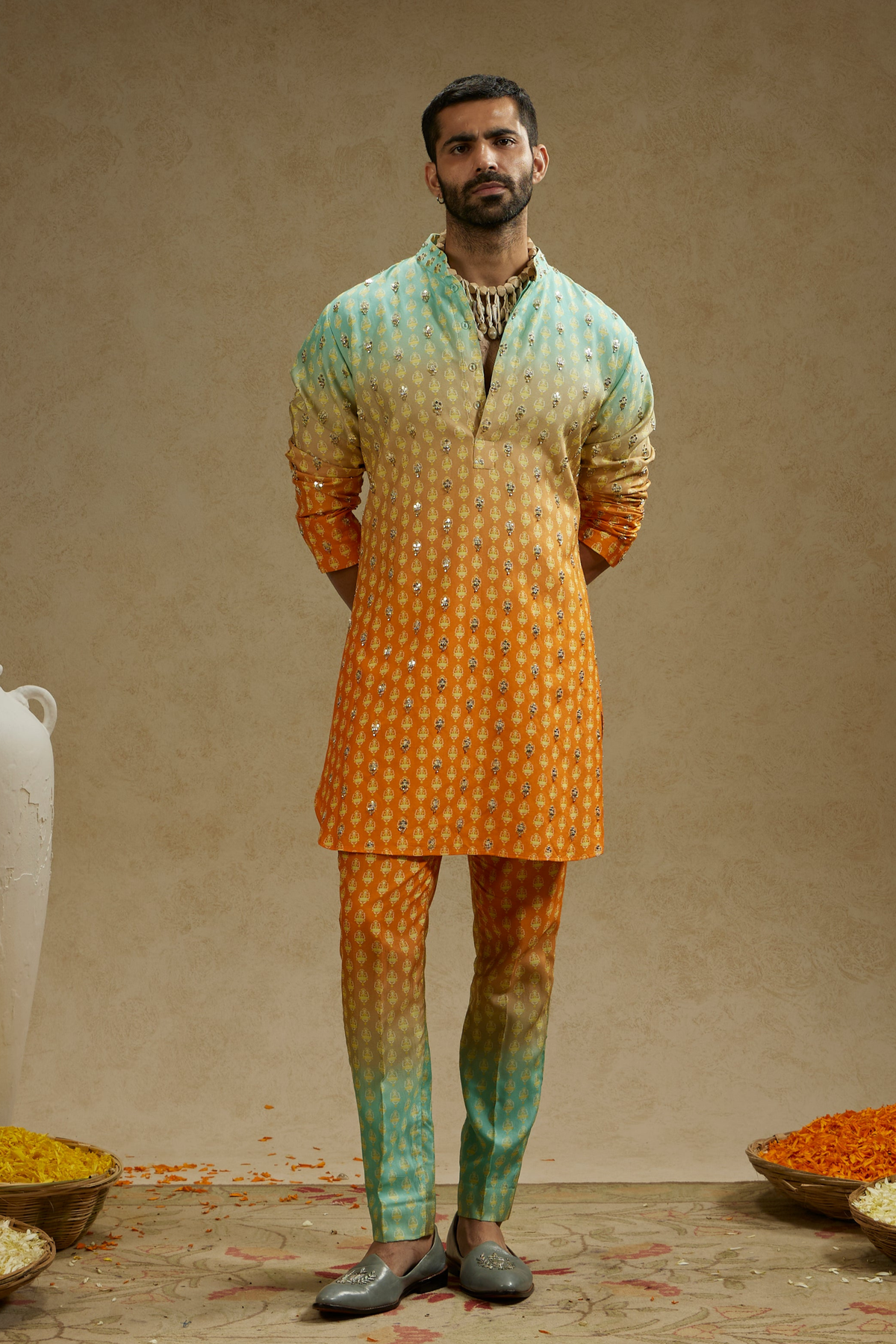 Ombre Print Highlighted Kurta Set