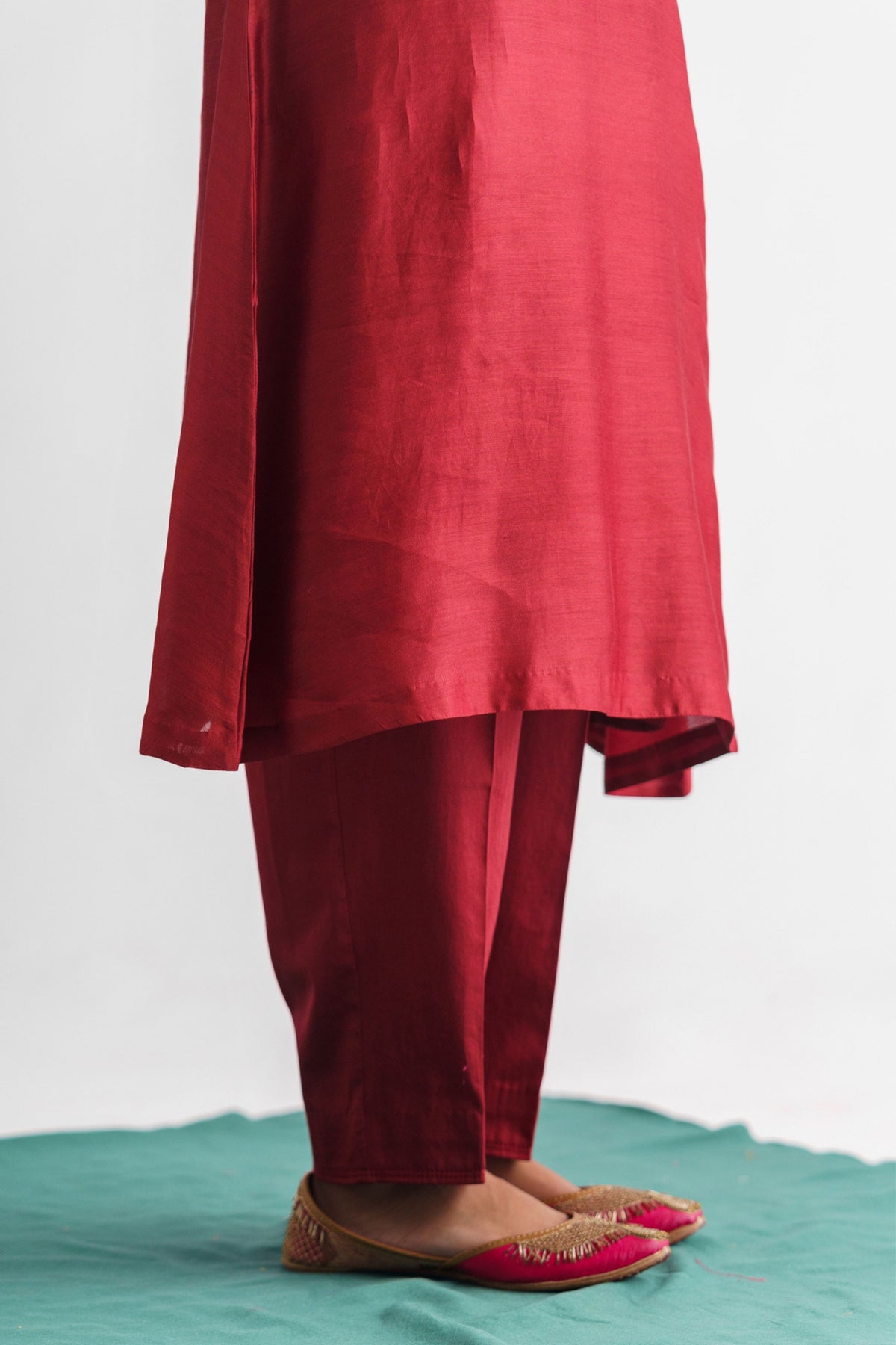 Maroon Chanderi Silk Tunic Set